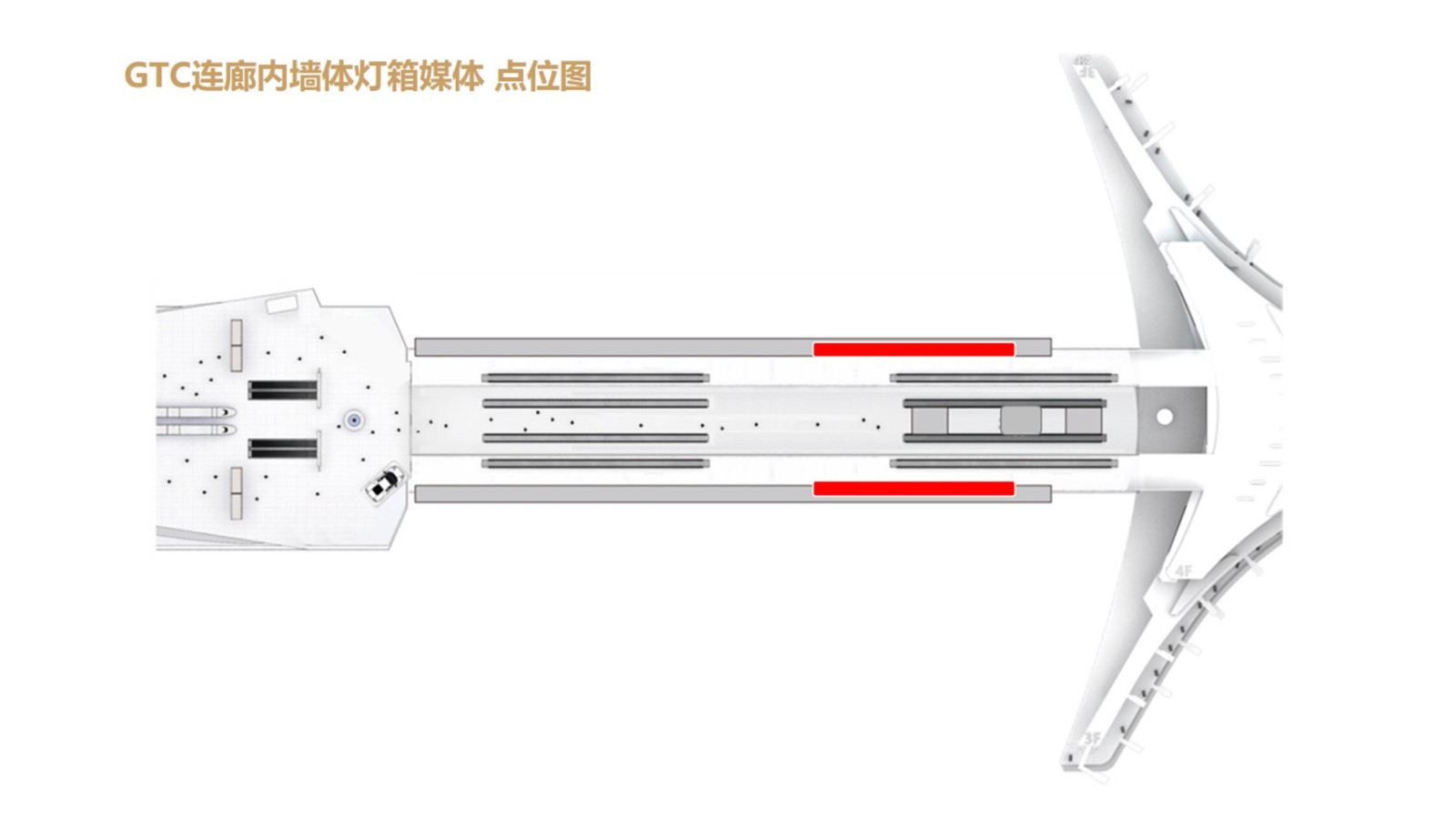北京首都机场广告-T3国内GTC连廊内灯箱套装位置图