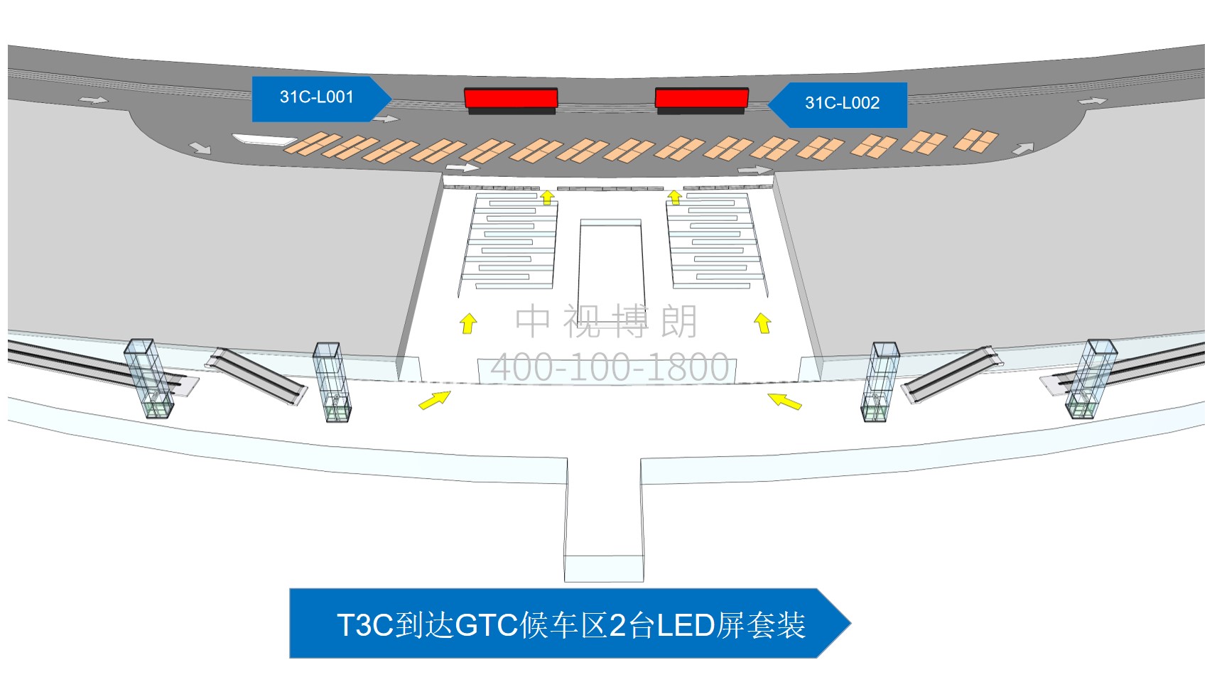 北京首都机场广告-T3C到达GTC候车区LED屏套装位置图