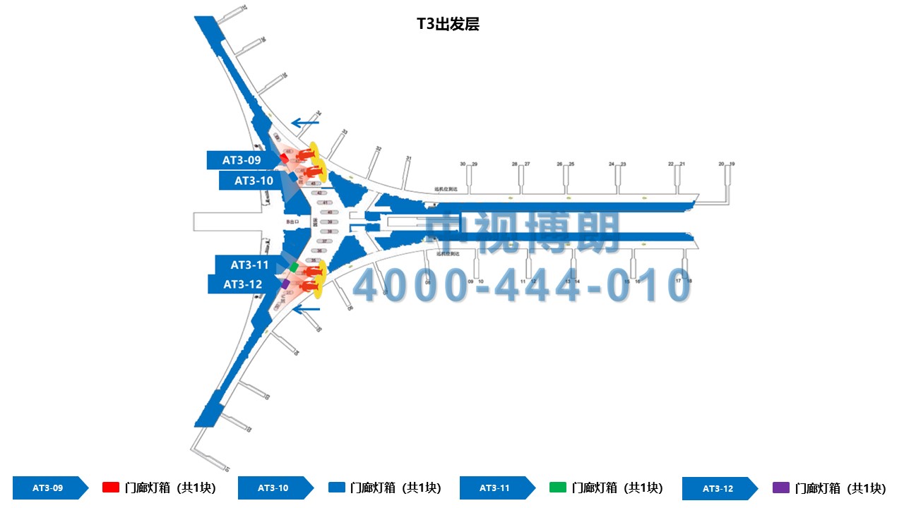 北京首都机场广告-T3到达行李厅正迎面门廊灯箱位置图