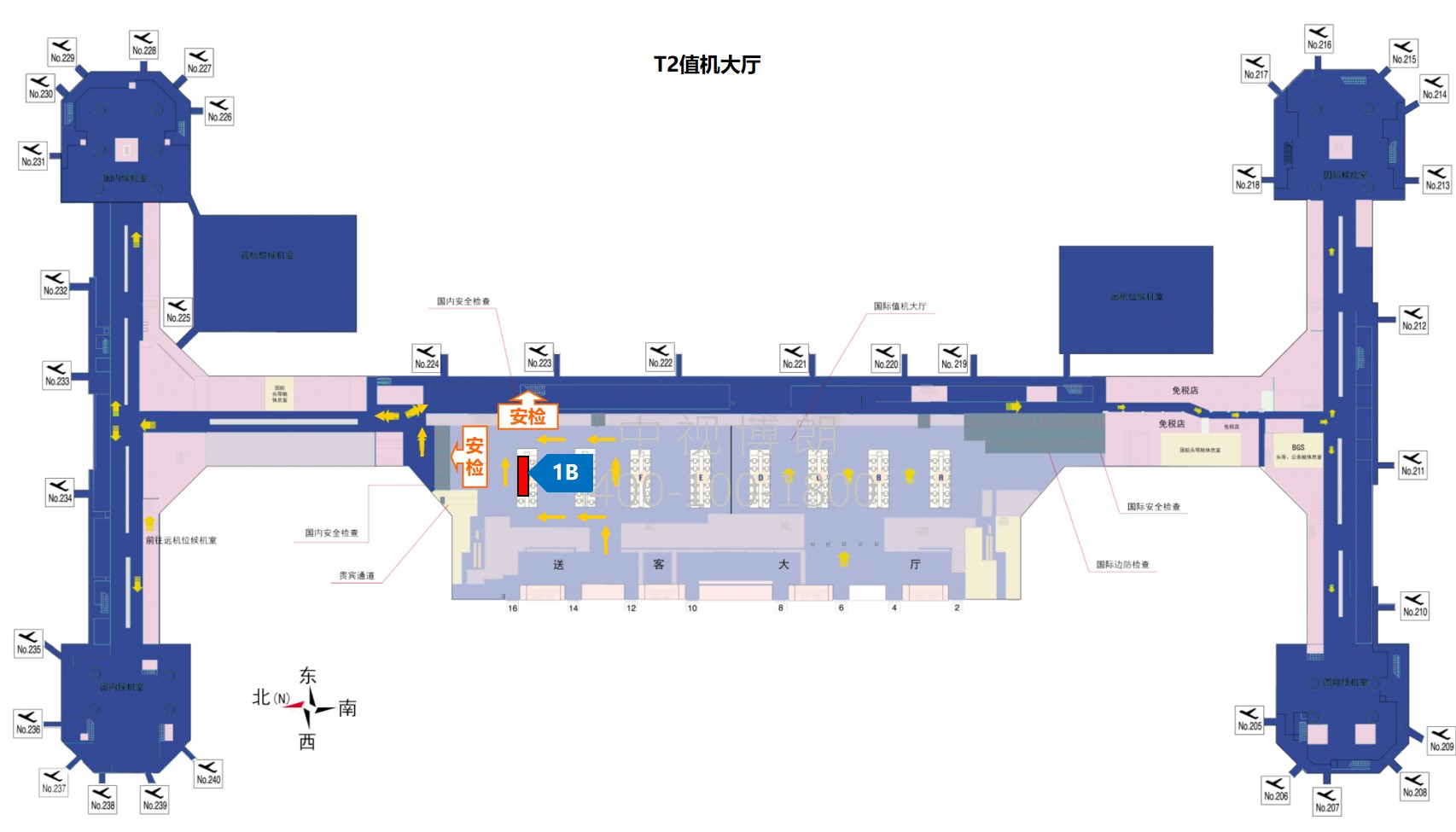 北京首都机场广告-T2 Domestic Departure Check-in Hall Elevated Light Box 1B位置图