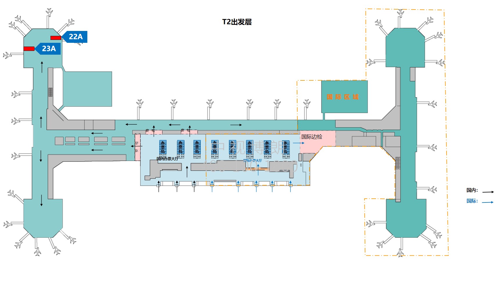 北京首都机场广告-T3C国内候机区墙面灯箱套装位置图