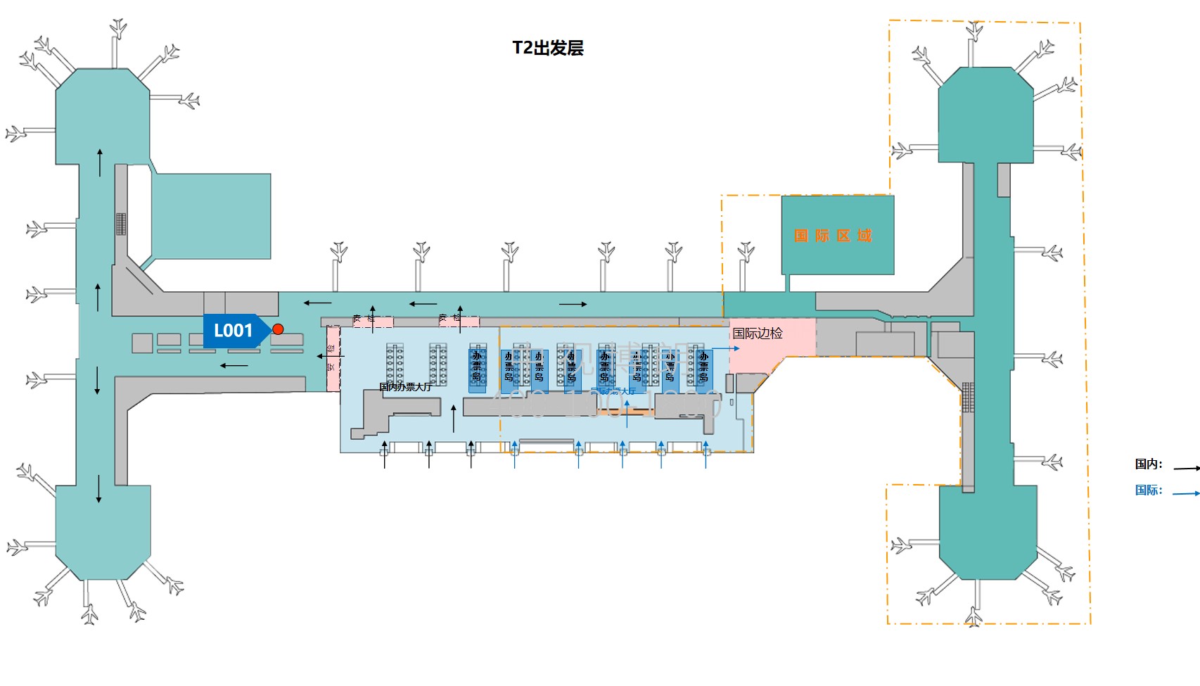北京首都机场广告-T2国内出发通廊刷屏L001位置图