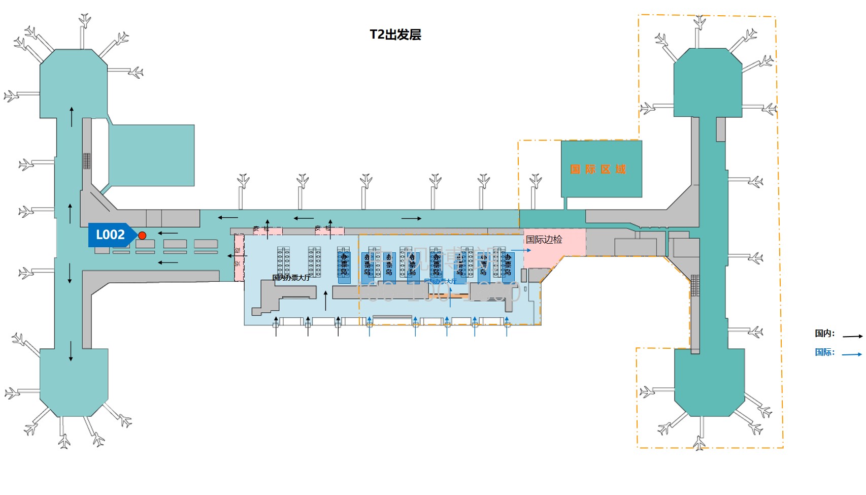 北京首都机场广告-T2国内出发通廊刷屏L002位置图