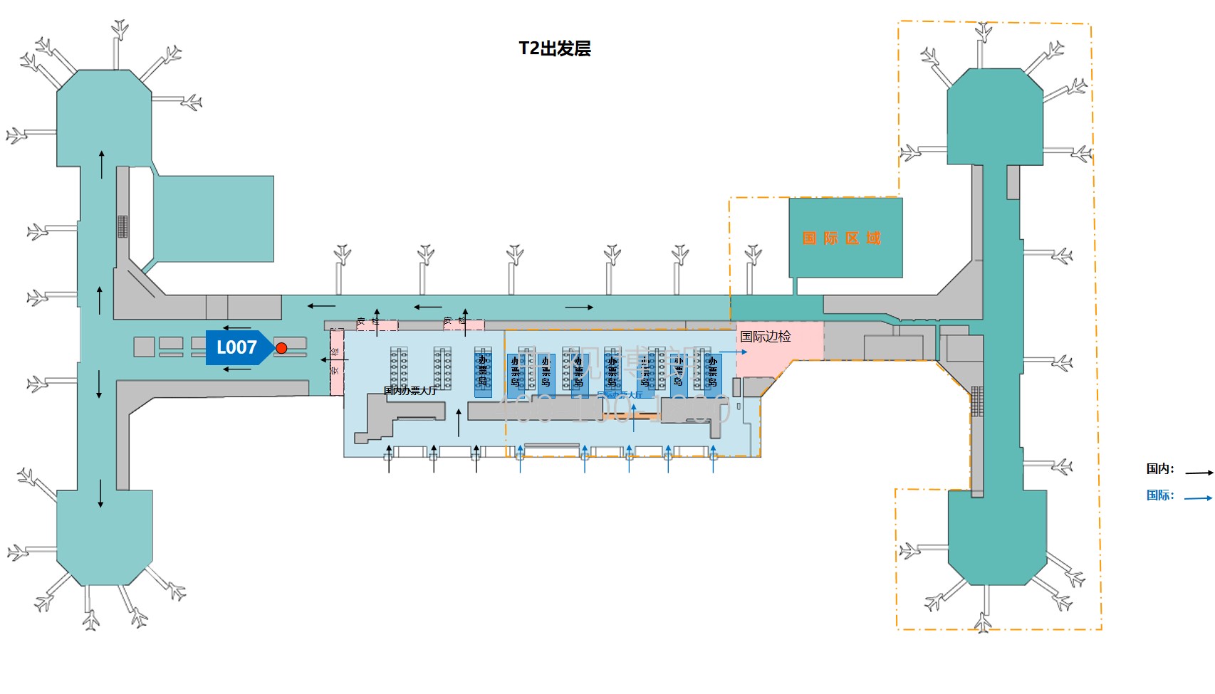 北京首都机场广告-T2国内出发通廊刷屏L007位置图