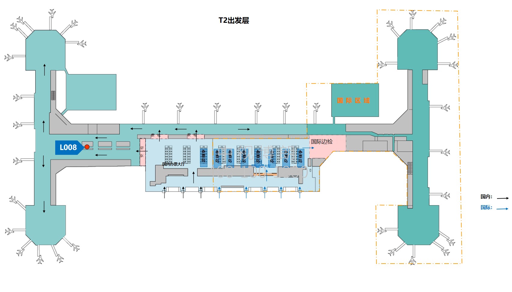 北京首都机场广告-T2 Domestic Departure Corridor Screen L008位置图