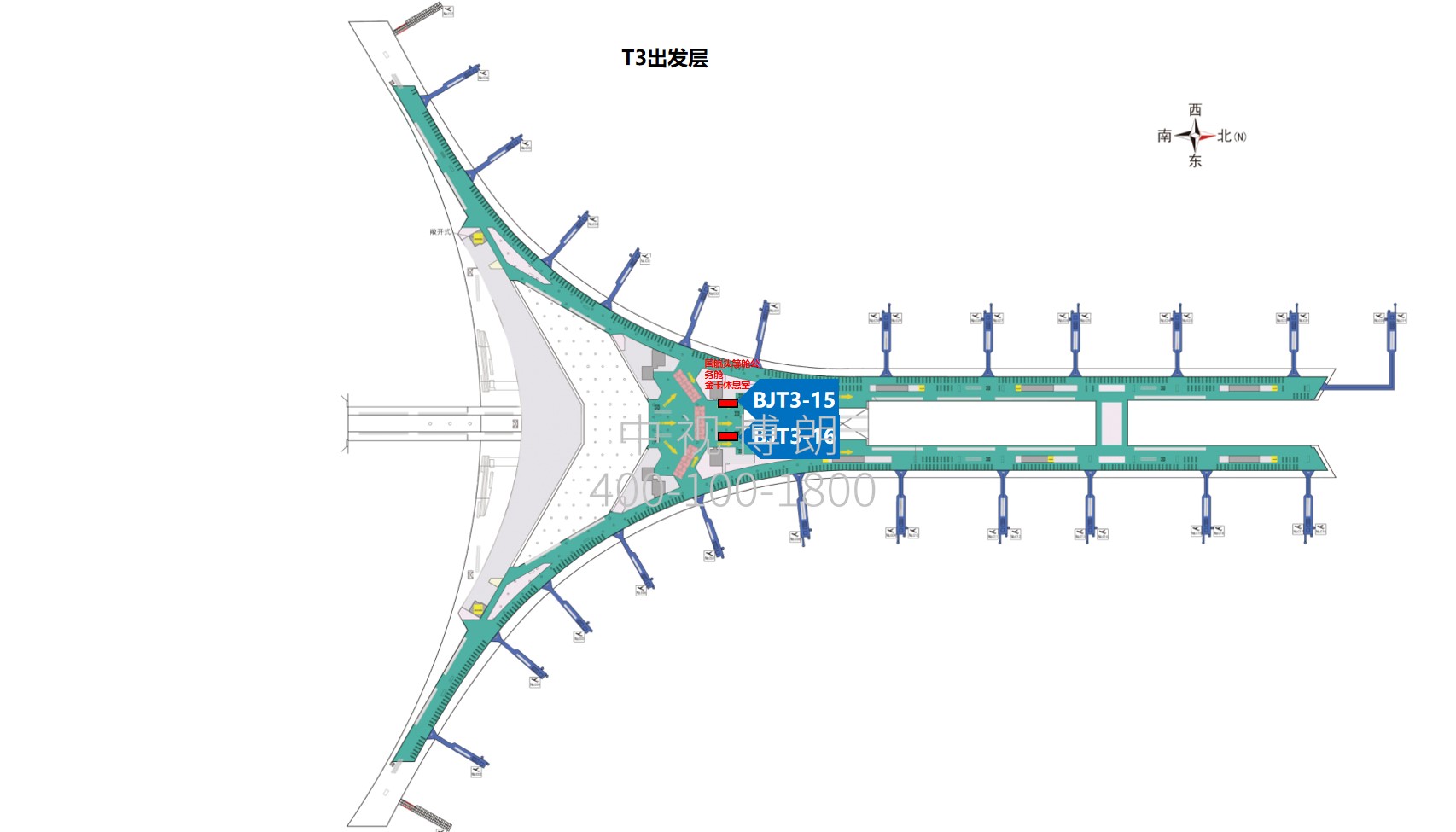北京首都机场广告-T3国内出发安检区灯箱套装3位置图