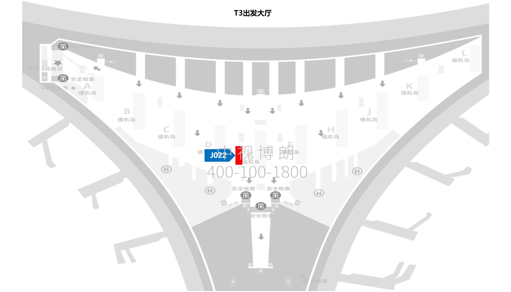 北京首都机场广告-T3 Departure Hall Totem Lightbox J022位置图