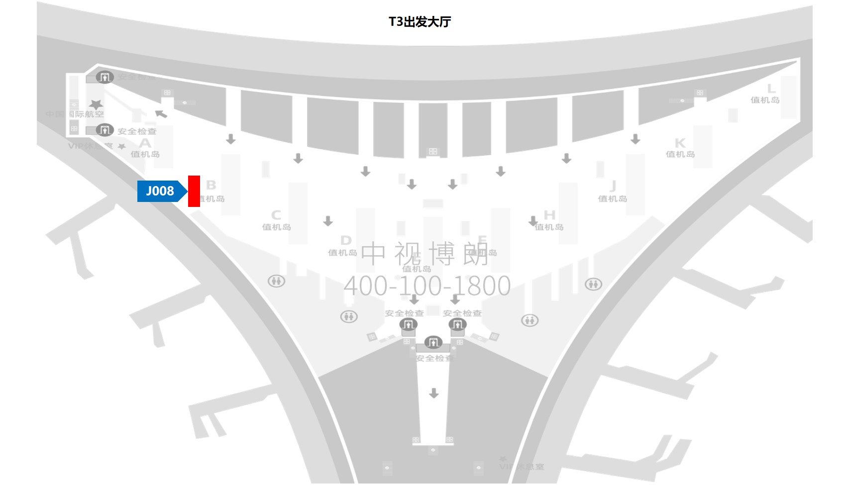北京首都机场广告-T3 Departure Hall Totem Lightbox J008位置图