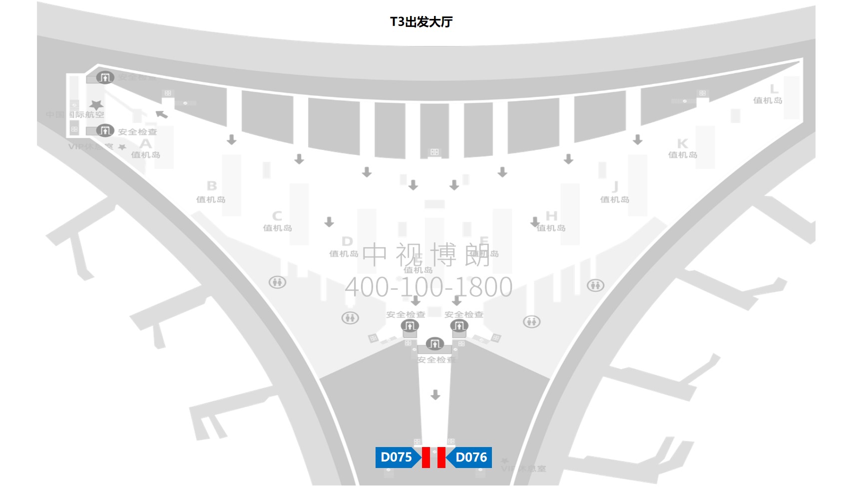 北京首都机场广告-T3国内国际出发电梯灯箱套装位置图