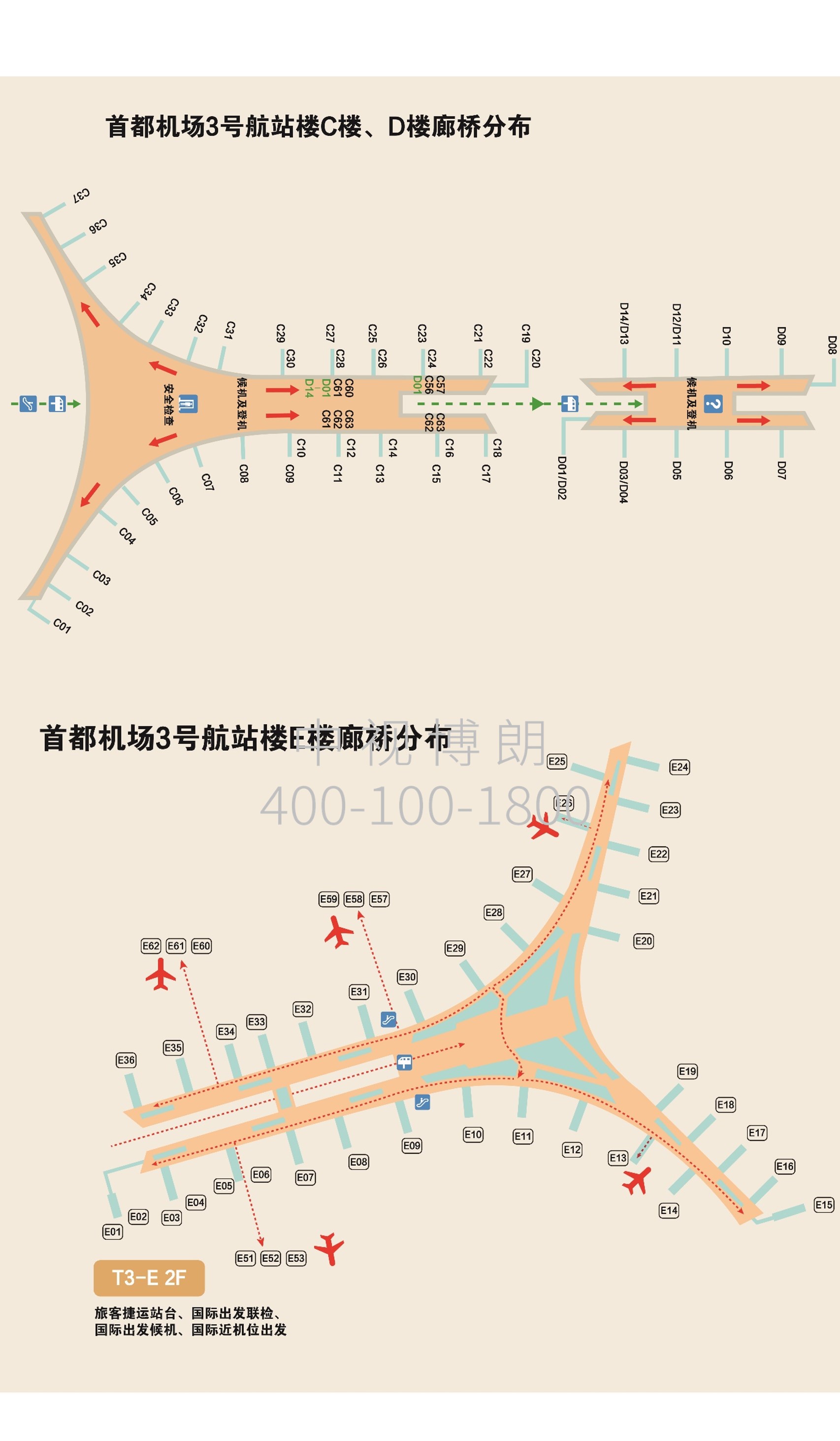 北京首都机场广告-T3外廊桥单透贴套装1-2位置图