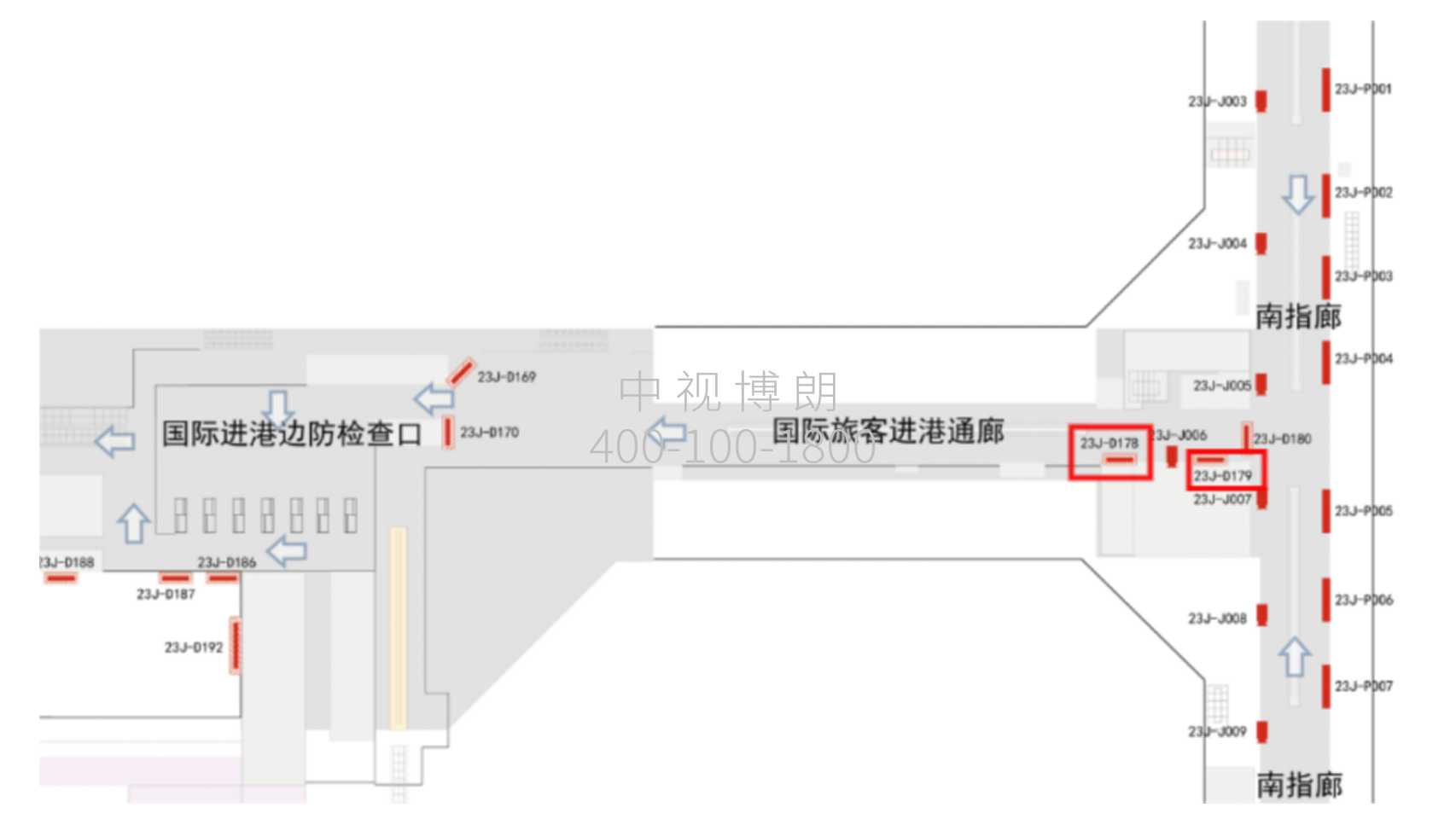 北京首都机场广告-T2国际到达通廊灯箱套装位置图
