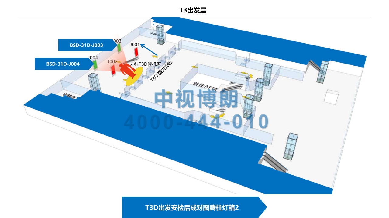 北京首都机场广告-Paired Totem Pole Lightboxes After T3 Security Check 03-04位置图