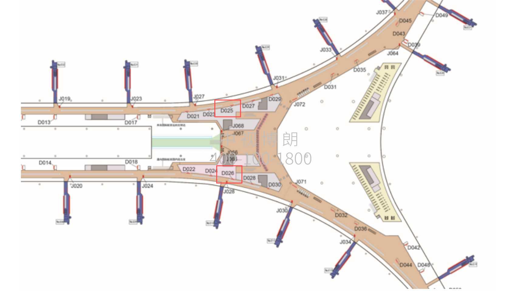 首都机场广告-T3国际到达通廊灯箱点位图
