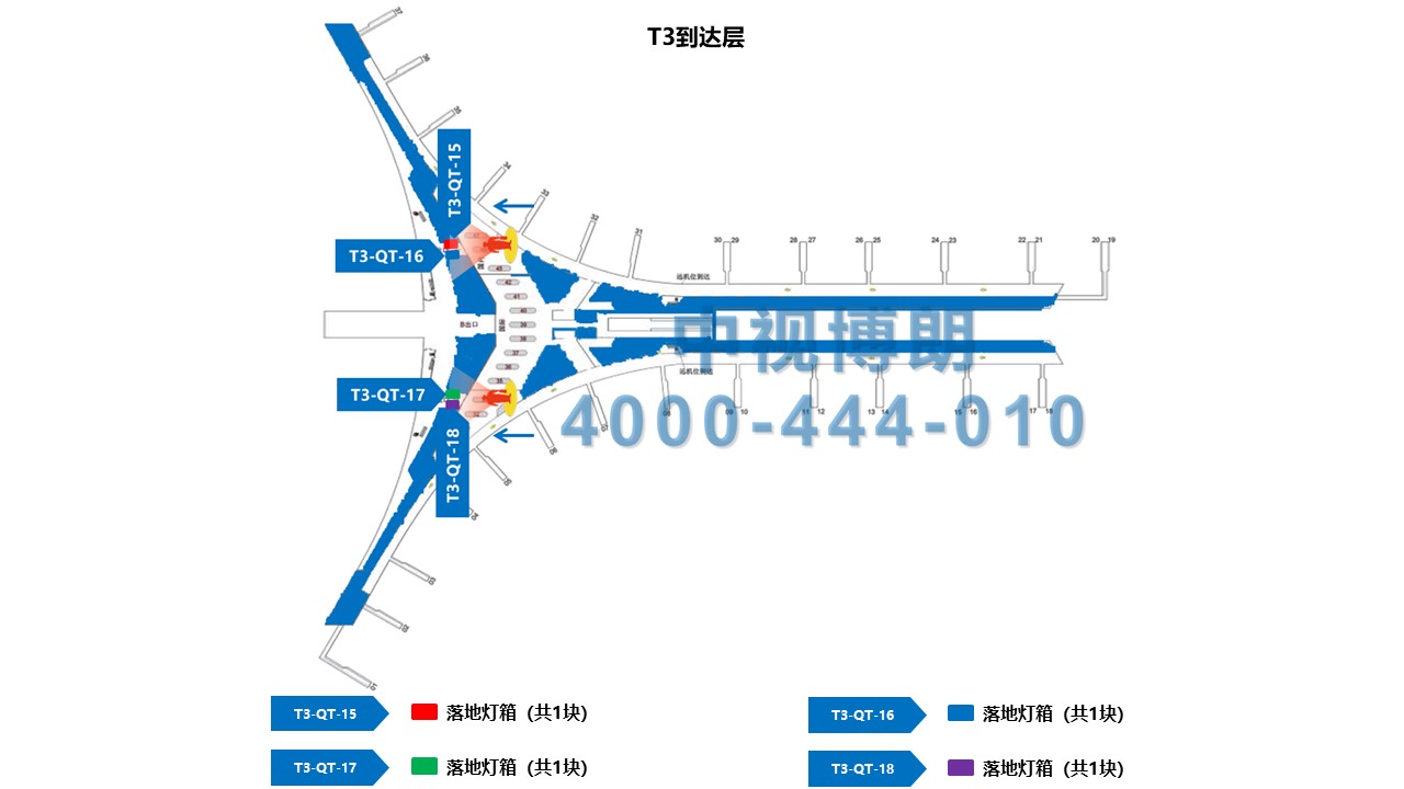 北京首都机场广告-T3国内到达行李厅灯箱套装1位置图