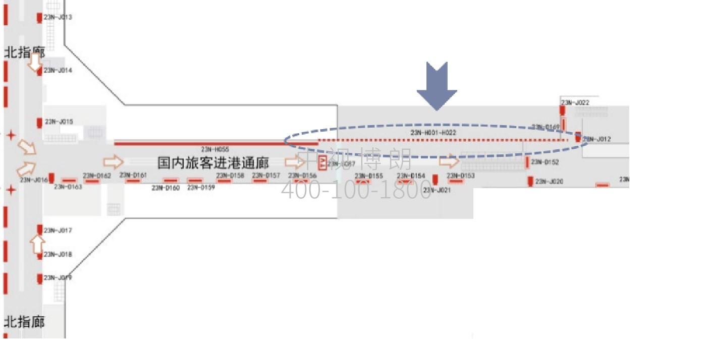 北京首都机场广告-T2国内到达通廊贴膜套装位置图