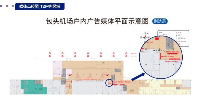 包头机场广告广告-到达通廊东侧尽头灯箱位置图