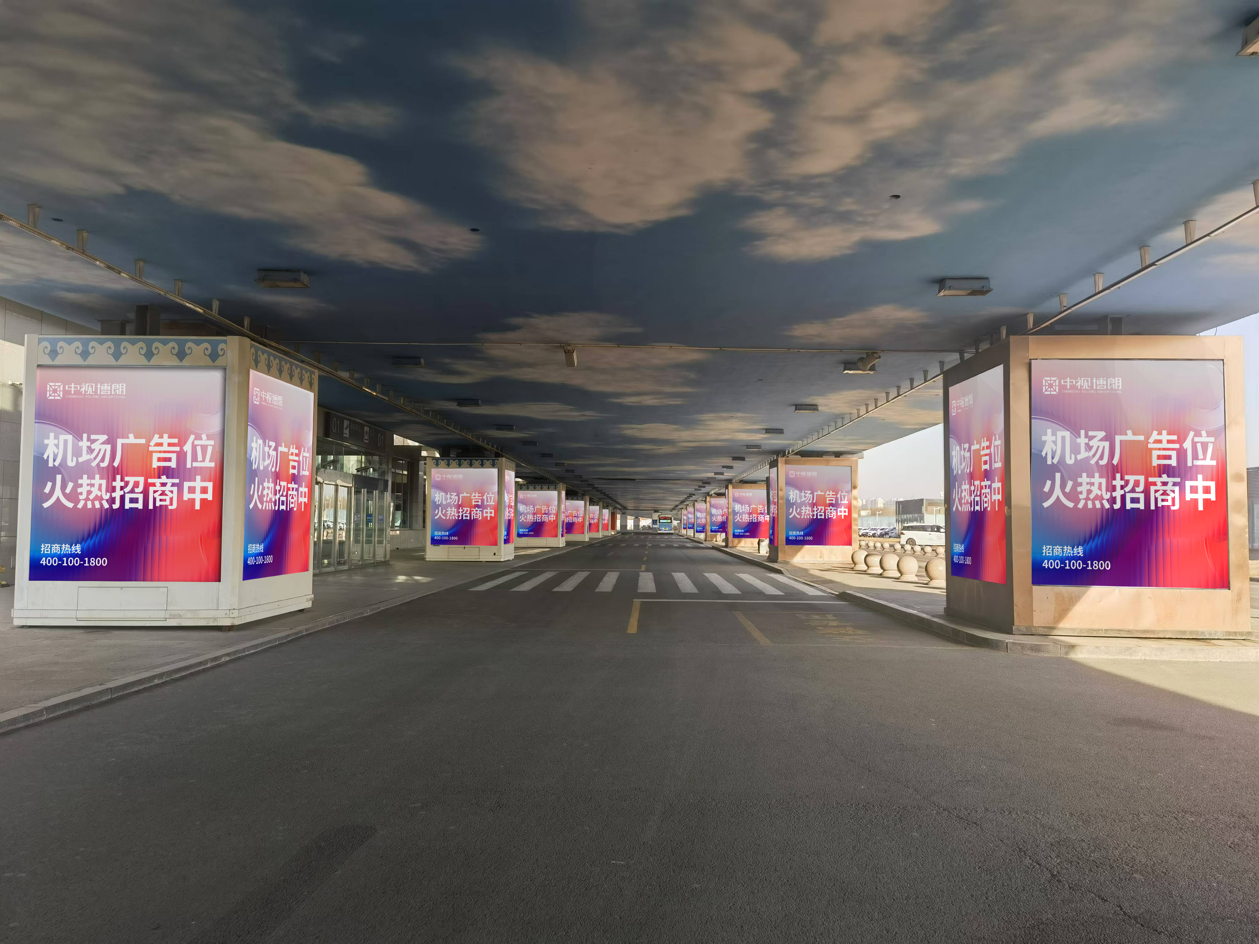 包头机场候到达立交桥下图腾灯箱