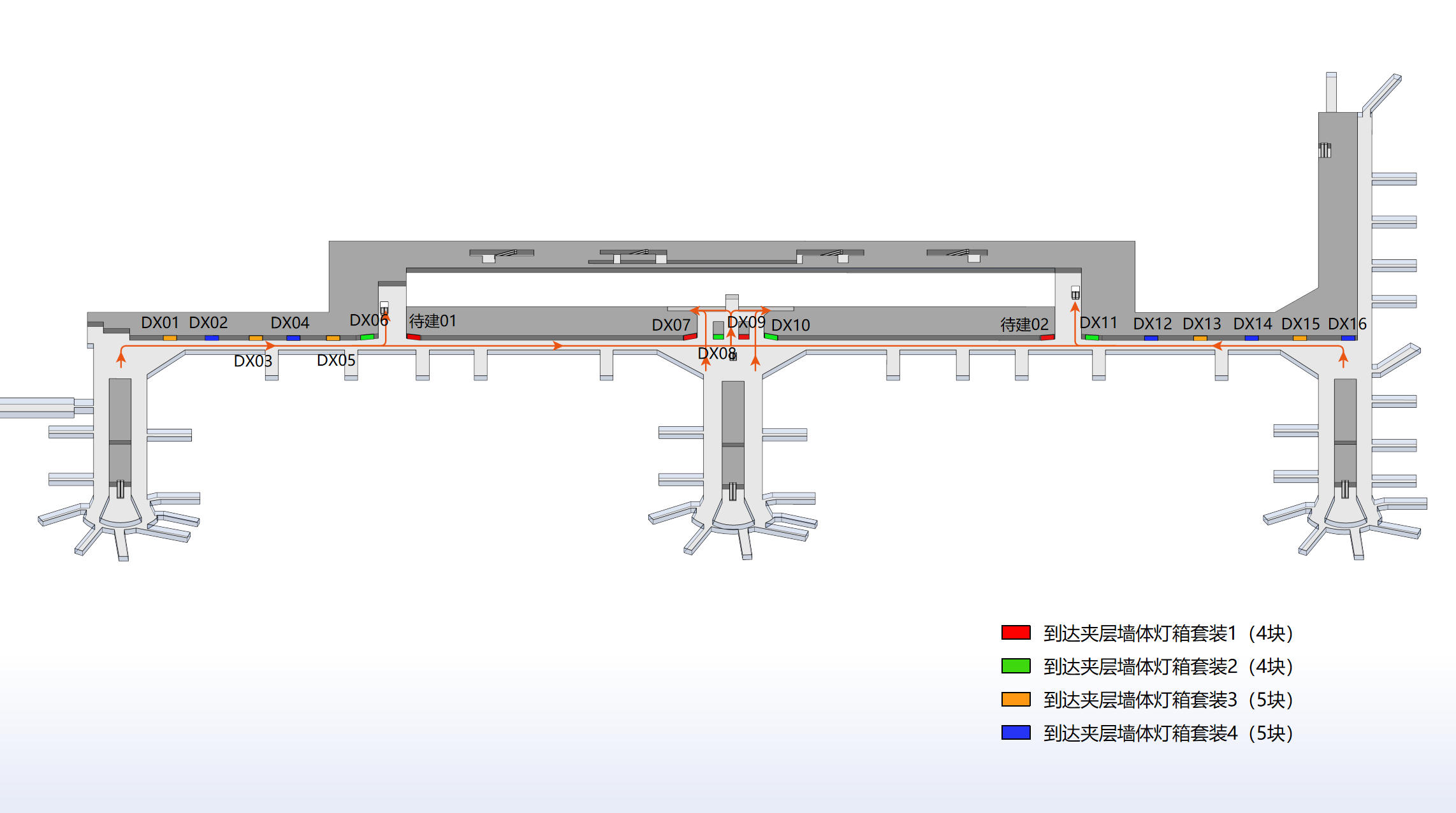 成都双流机场广告-到达走廊灯箱套装点位图