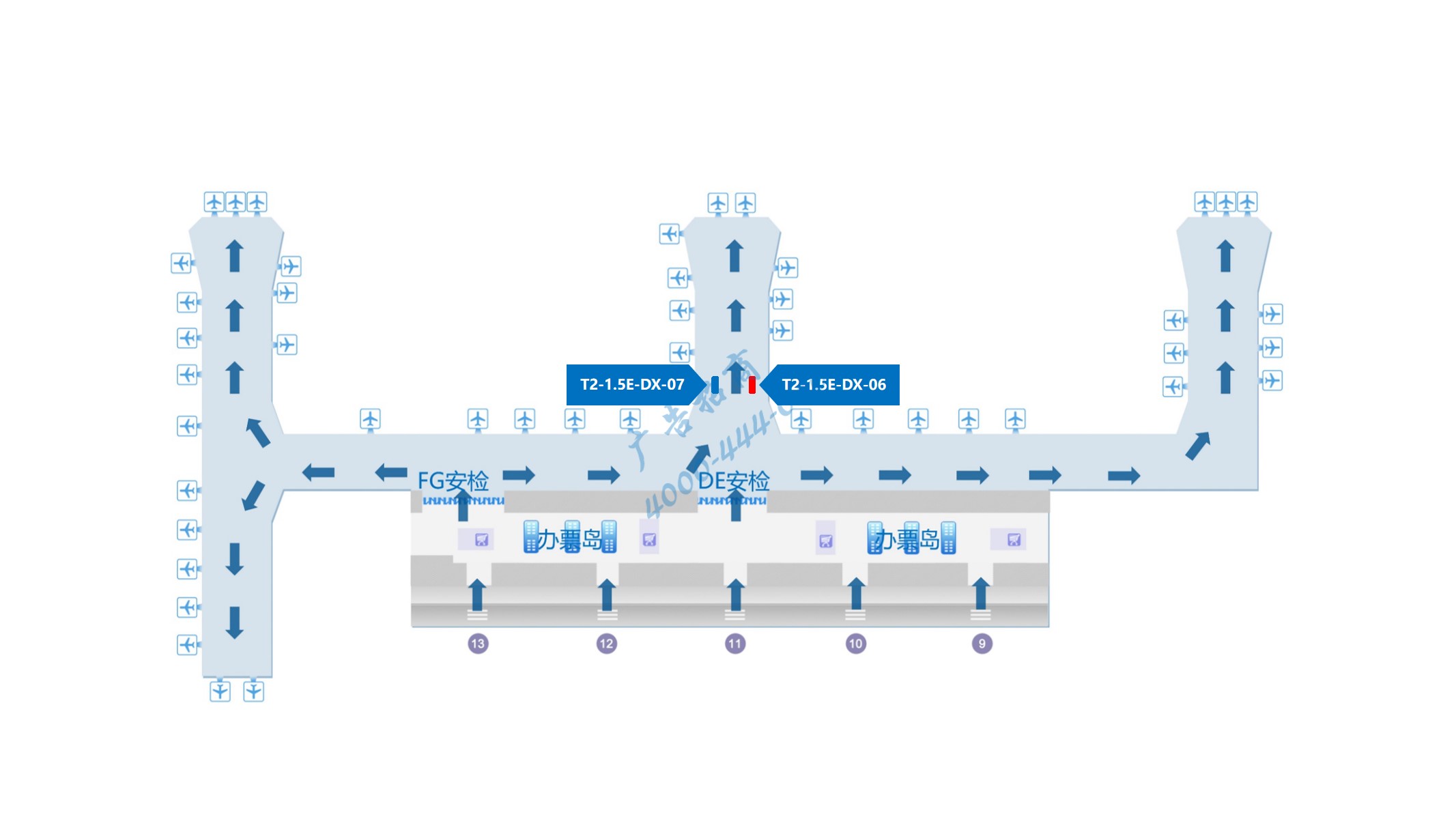 成都双流机场广告-出发候机走廊灯箱位置图