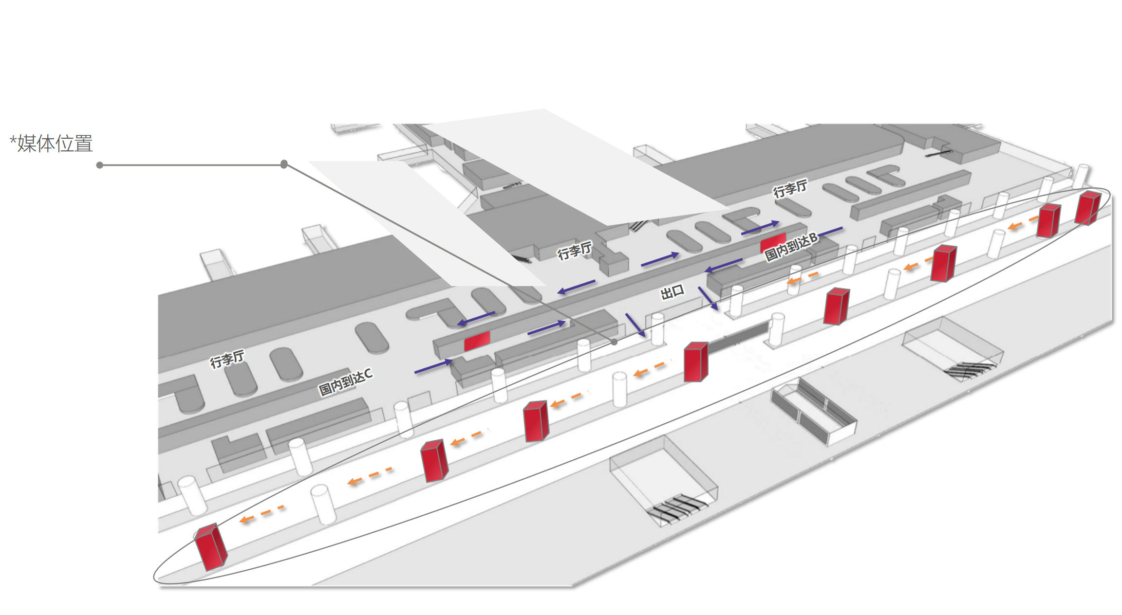 成都双流机场广告-国内到达出口包柱灯箱套装点位图