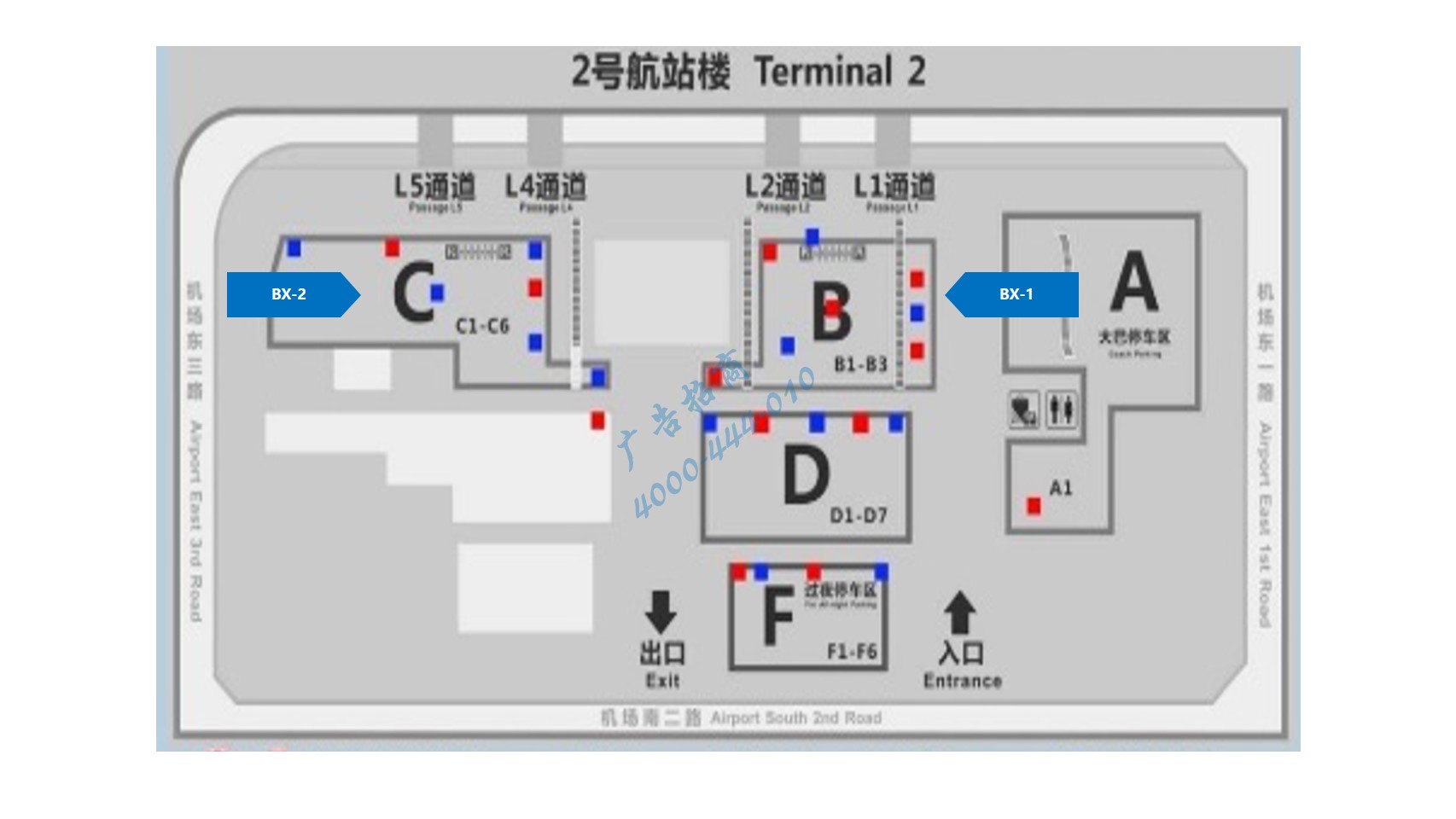 成都双流机场广告-停车场包柱标识灯箱套装1位置图