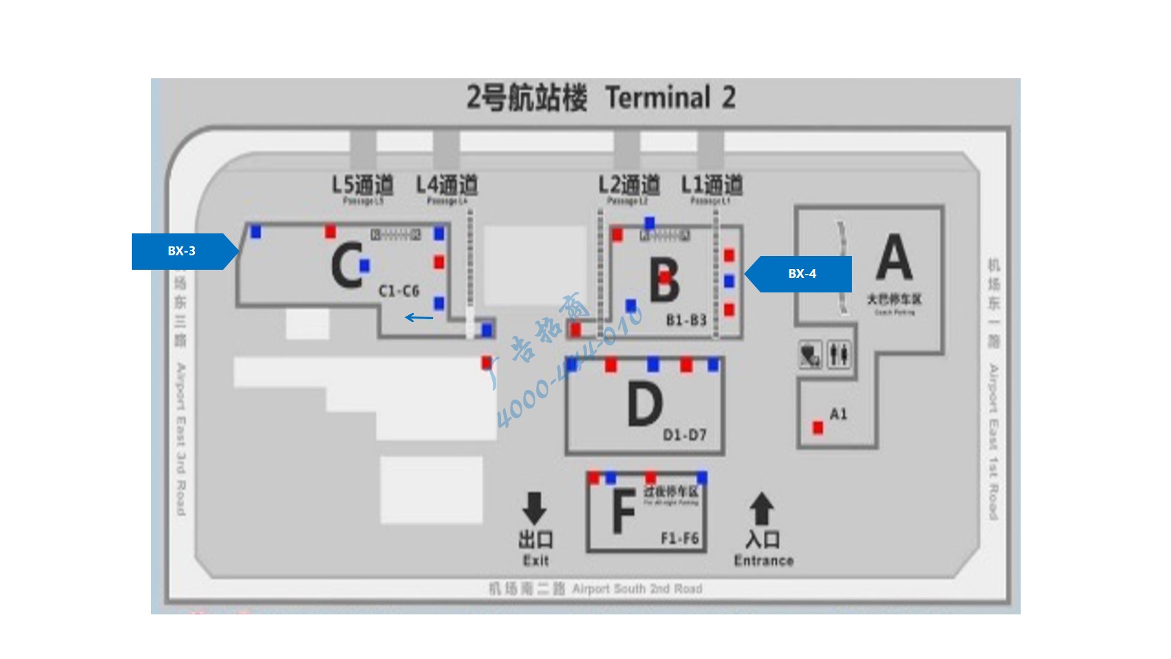 成都双流机场广告-停车场包柱标识灯箱套装2位置图