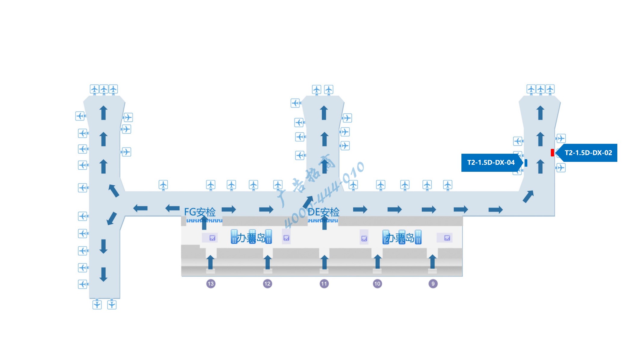 成都双流机场广告-出发候机走廊灯箱位置图