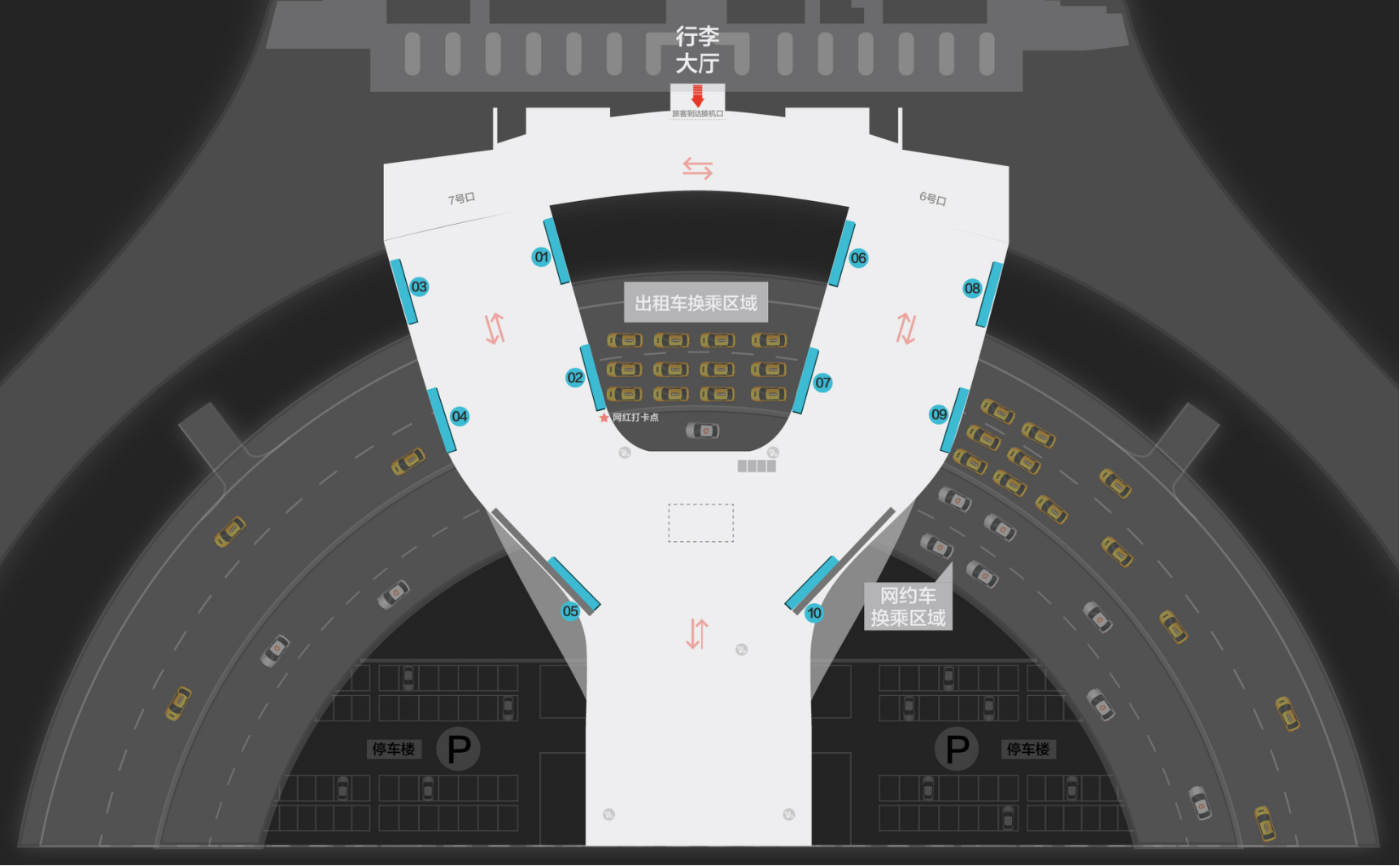 重庆机场广告-T3国内到达通廊落地灯箱点位图