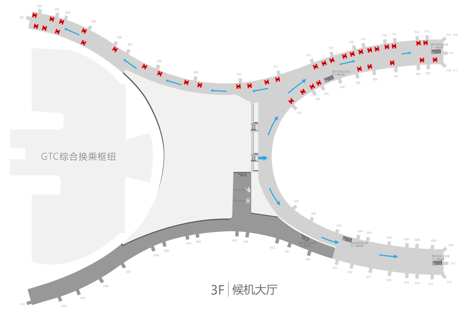 重庆江北机场广告-T3国内出发候机区LED屏套装位置图
