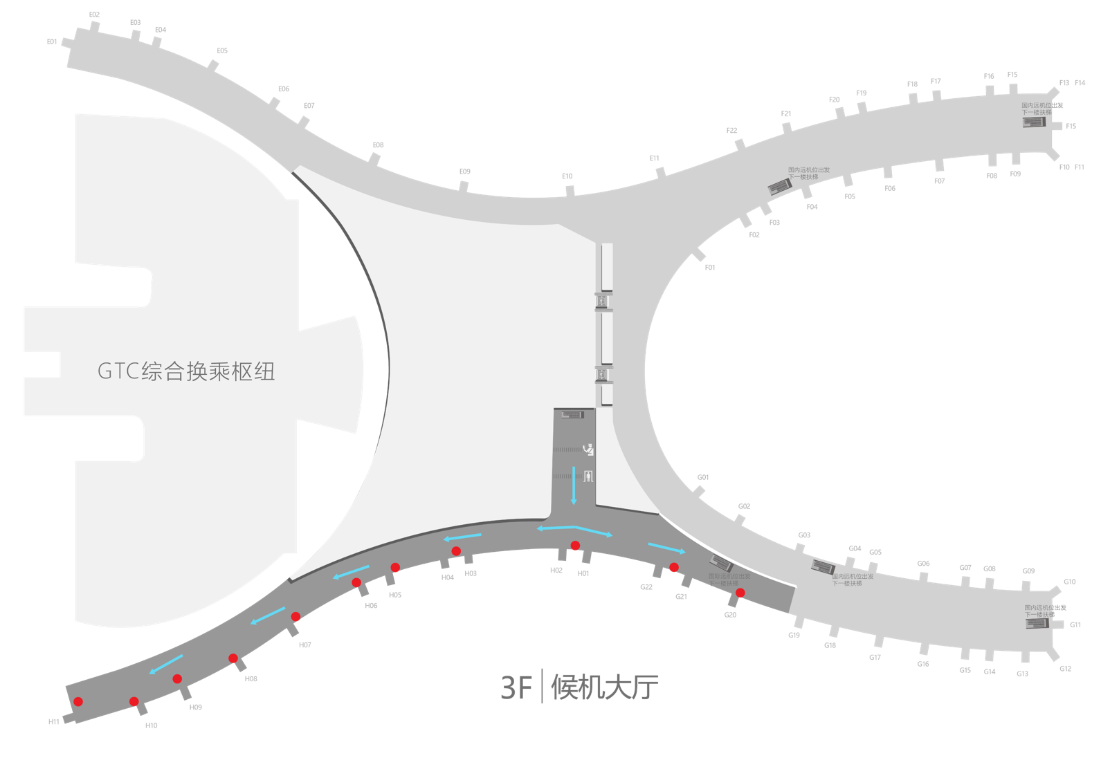 重庆江北机场广告-T3国际出发登机口LED屏套装位置图