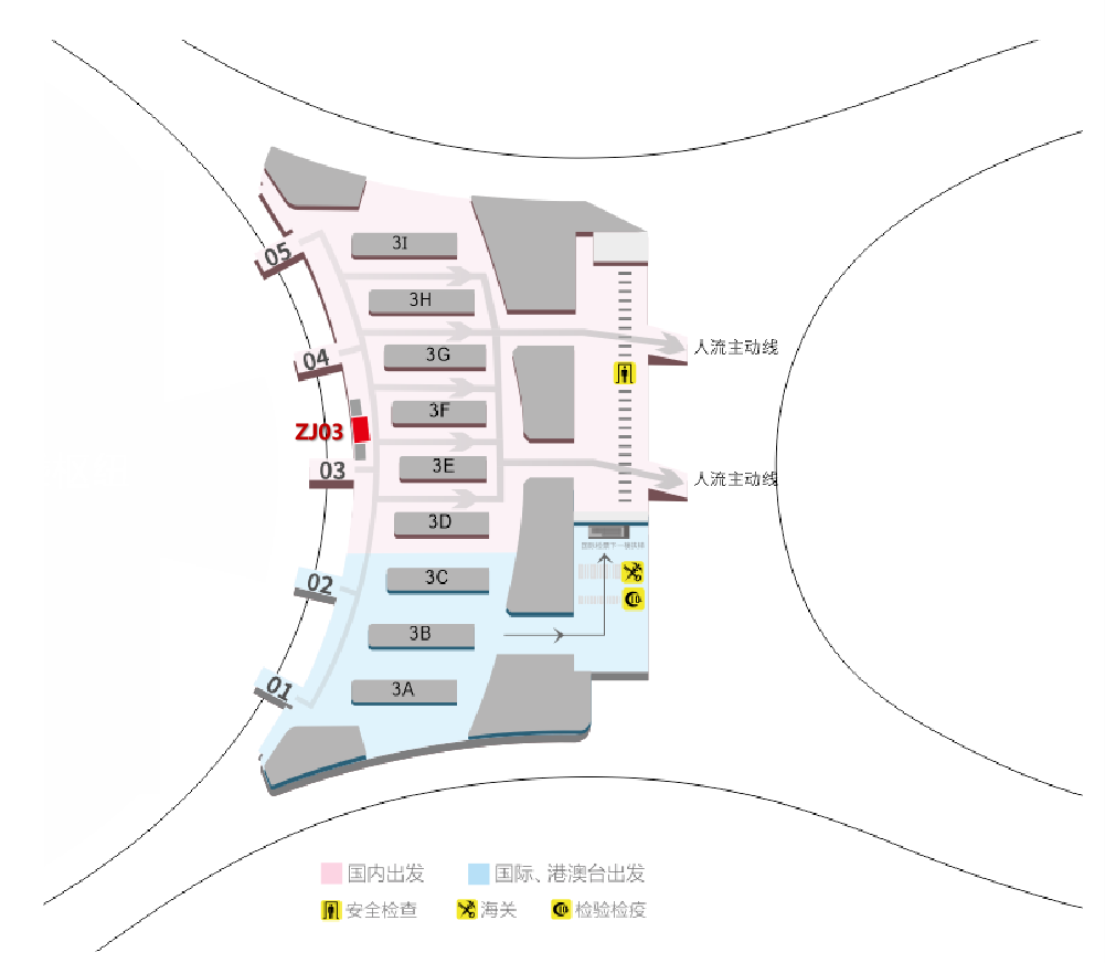 重庆江北机场广告-T3出发值机大厅展台位置图