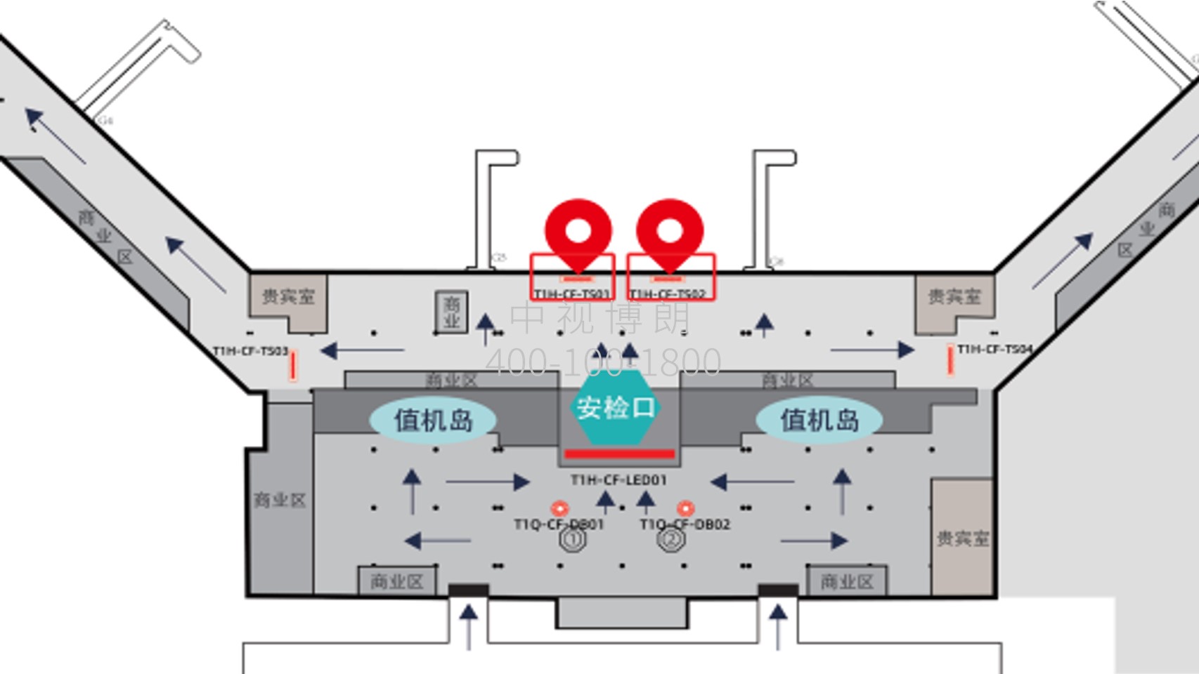 长沙机场广告-T1出发候机厅灯箱套装点位图