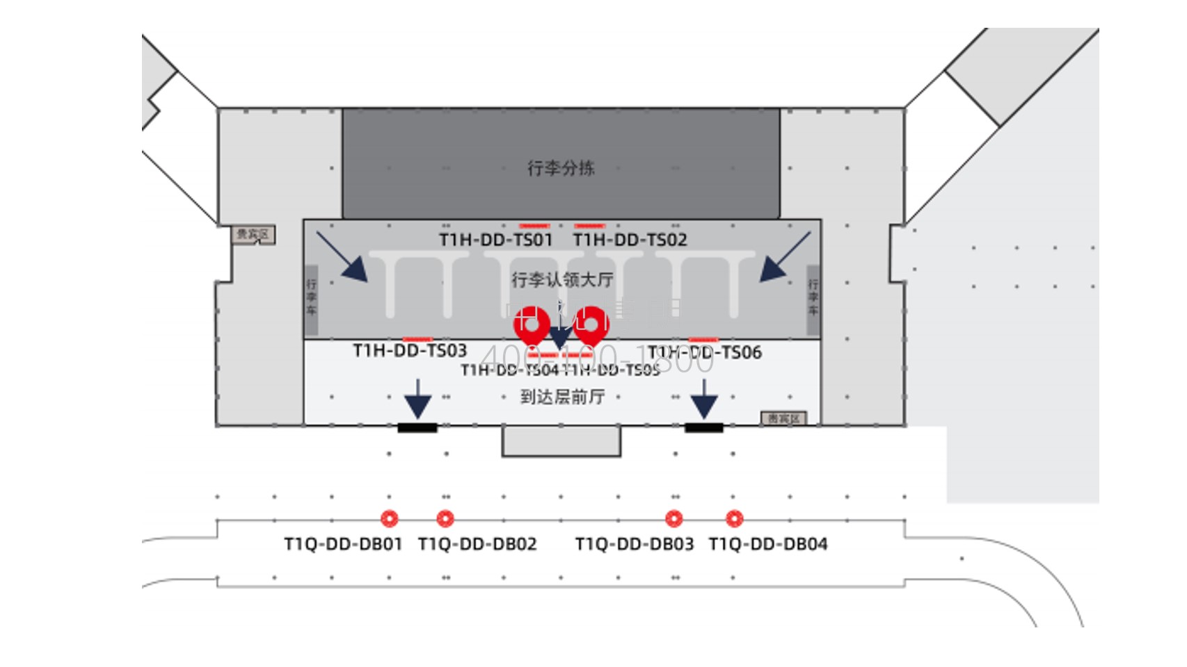 长沙黄花机场广告-T1国内到达行李厅出口灯箱套装位置图