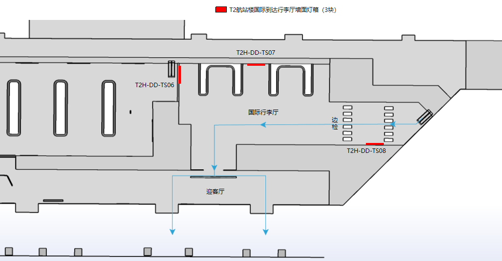 长沙黄花机场广告-T2国内到达行李厅墙面灯箱1位置图