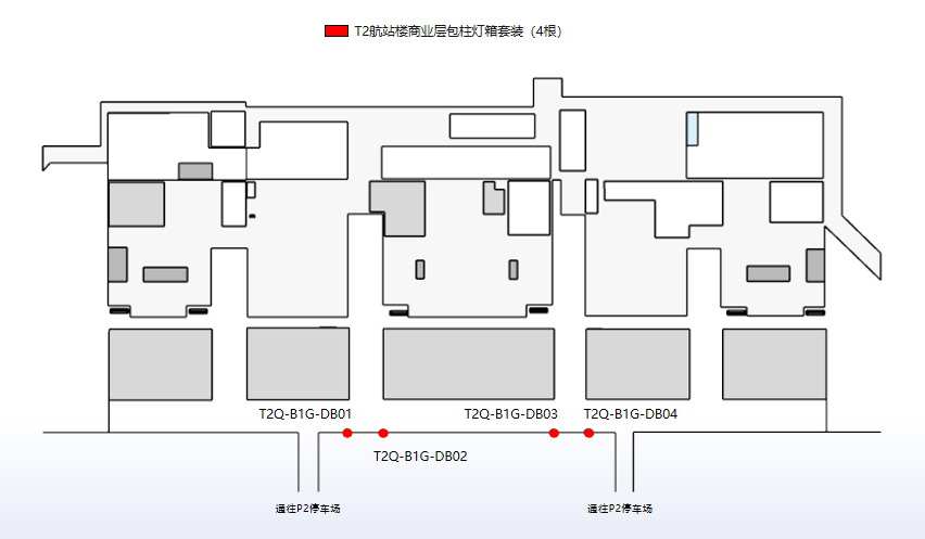 长沙黄花机场广告-T2航站楼商业层包柱灯箱位置图