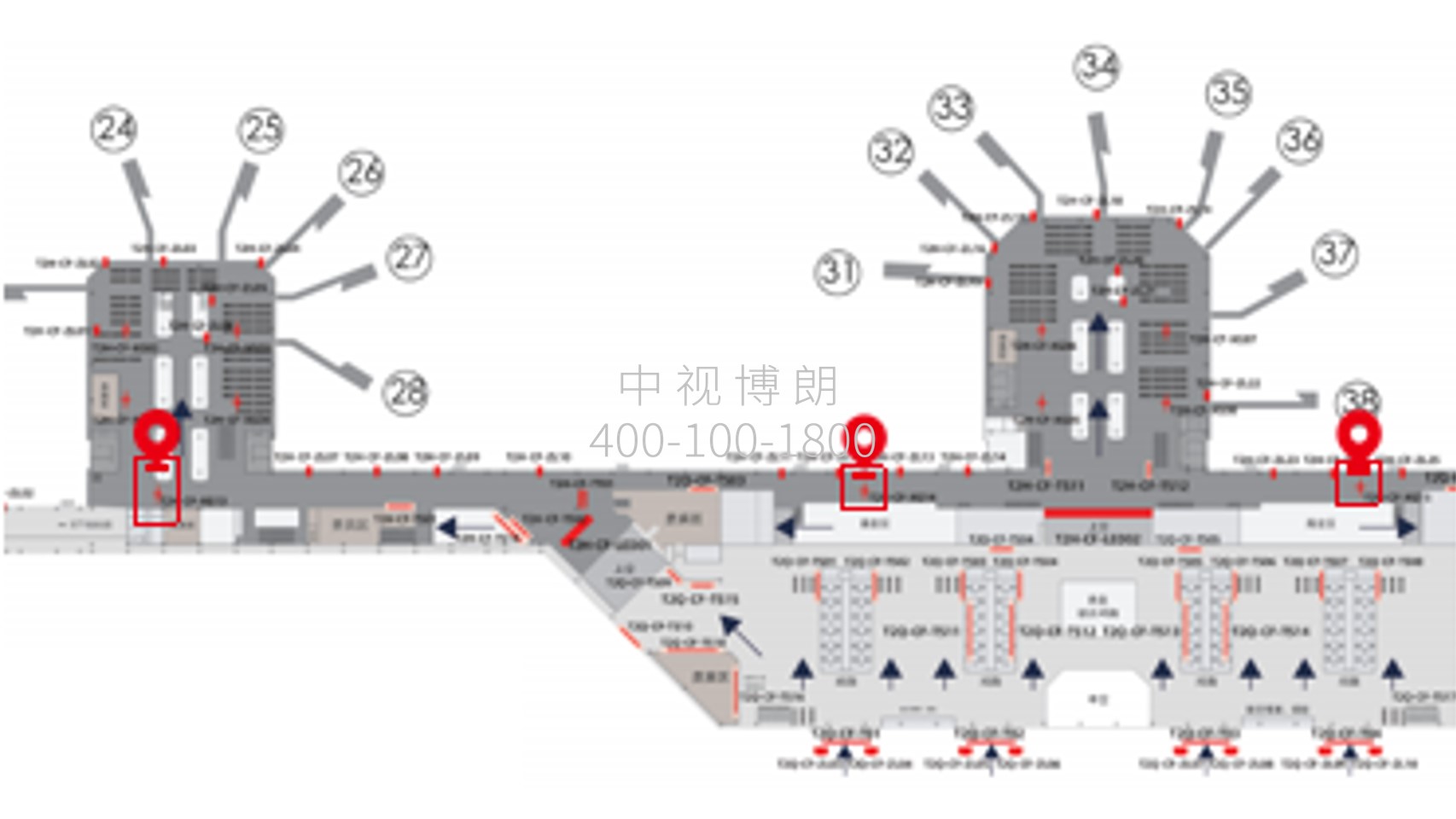 长沙黄花机场广告-T2国内出发通廊灯箱套装3位置图