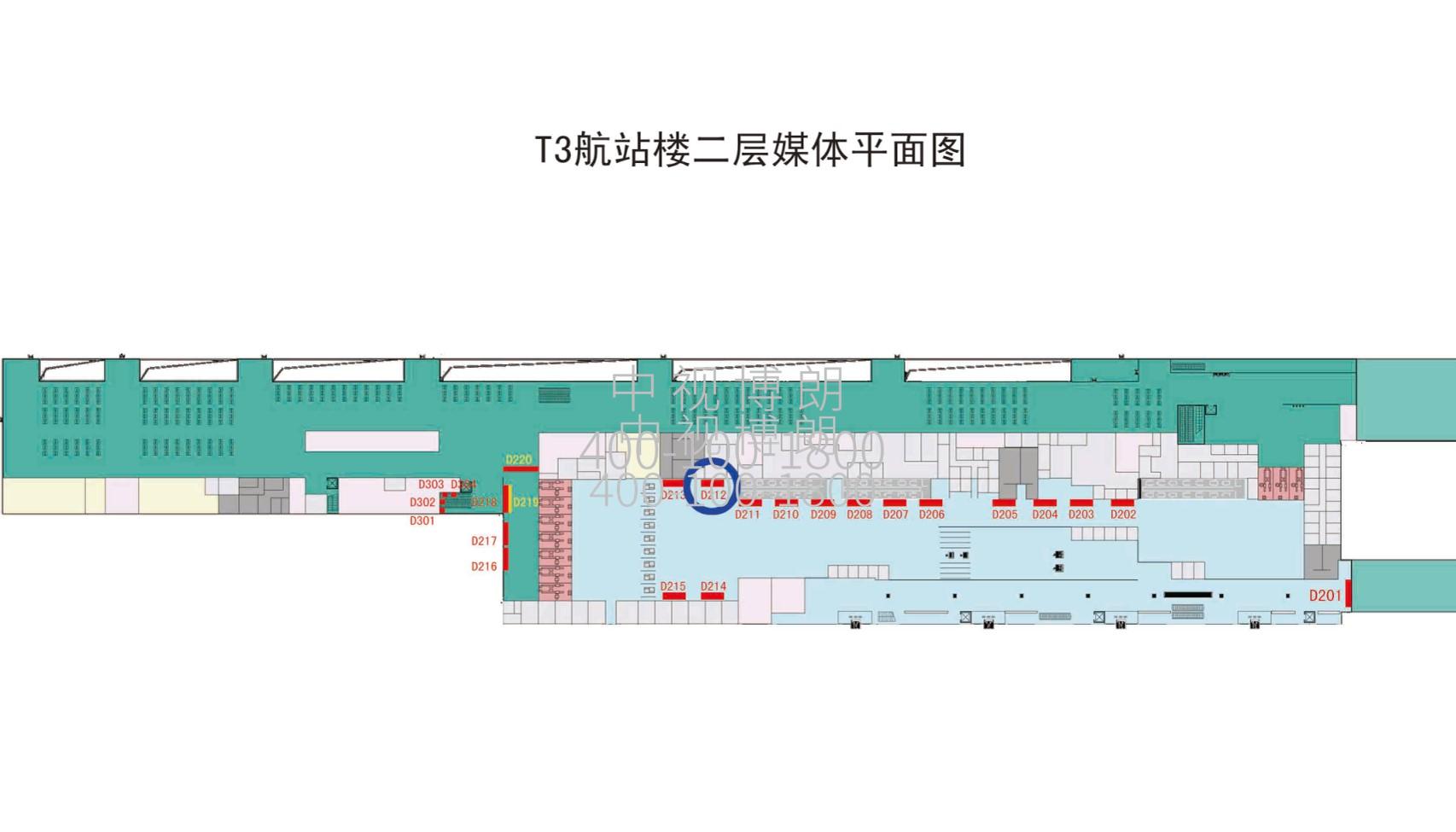 大连周水子机场广告-国际出发大厅灯箱D212位置图