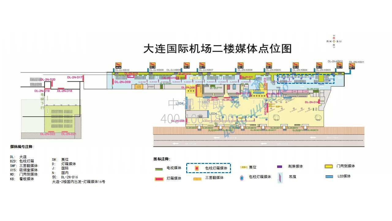 大连周水子机场广告-国内出发大厅包柱灯箱套装BZD(28-32)  位置图