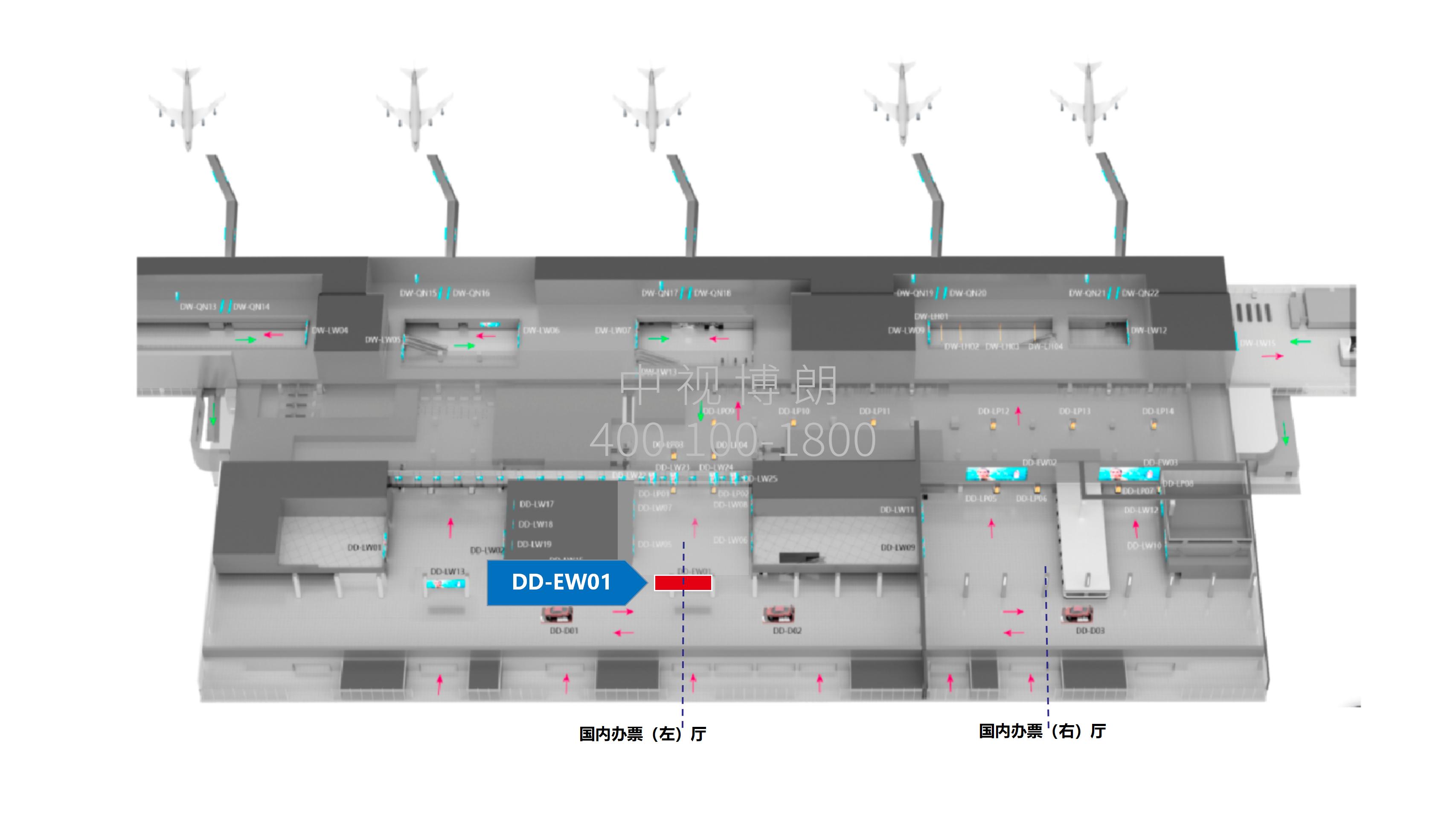 福州机场广告-出发办票大厅LED大屏点位图