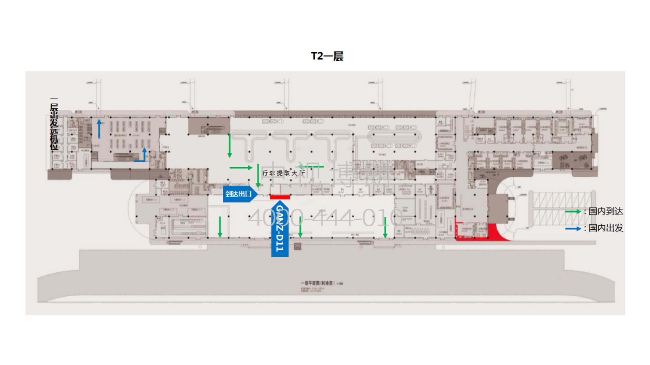 赣州黄金机场广告-T2国内到达厅灯箱位置图