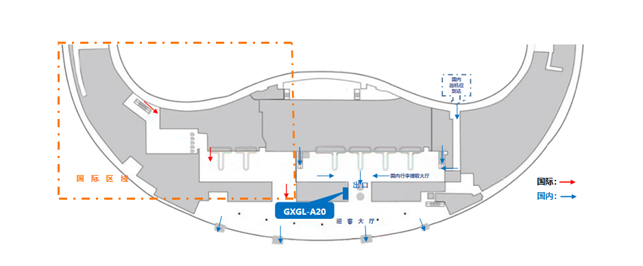 桂林两江国际机场广告-国内到达行李厅灯箱1位置图