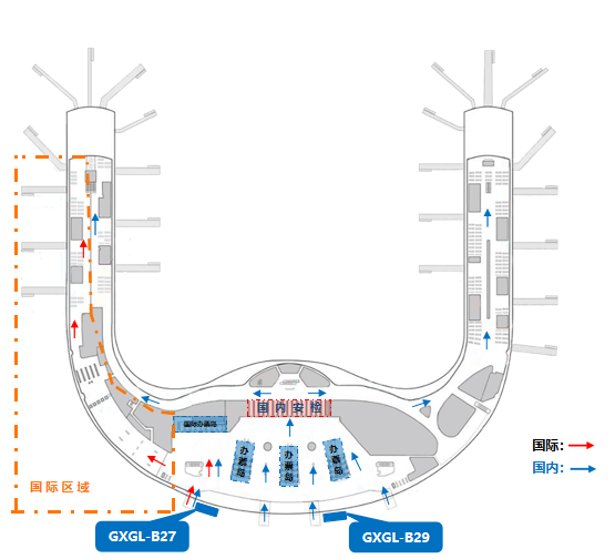 桂林两江国际机场广告-国内出发入口看板套装位置图