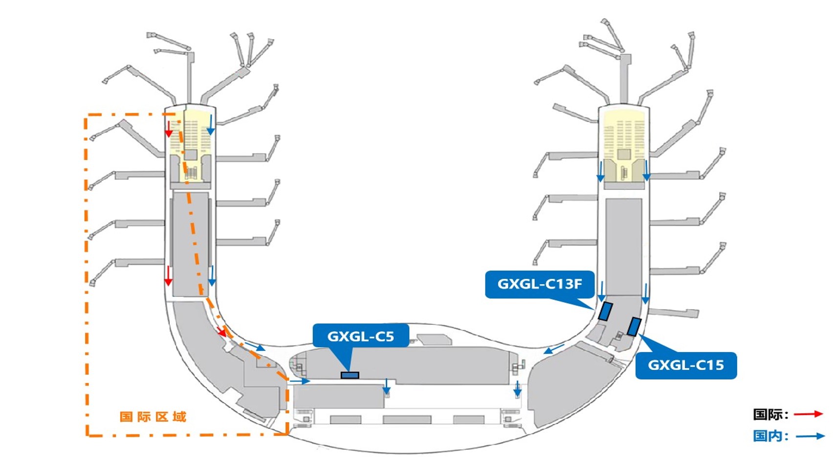 桂林两江国际机场广告-国内到达通廊灯箱套装2位置图