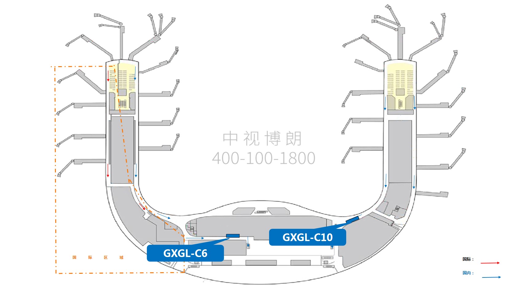 桂林机场广告-国内到达夹层灯箱套装4点位图