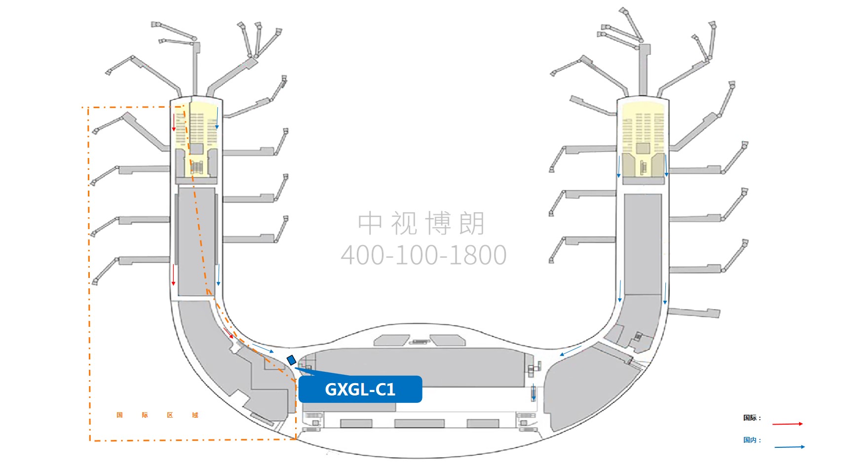 桂林机场广告-国内到达夹层包柱灯箱点位图