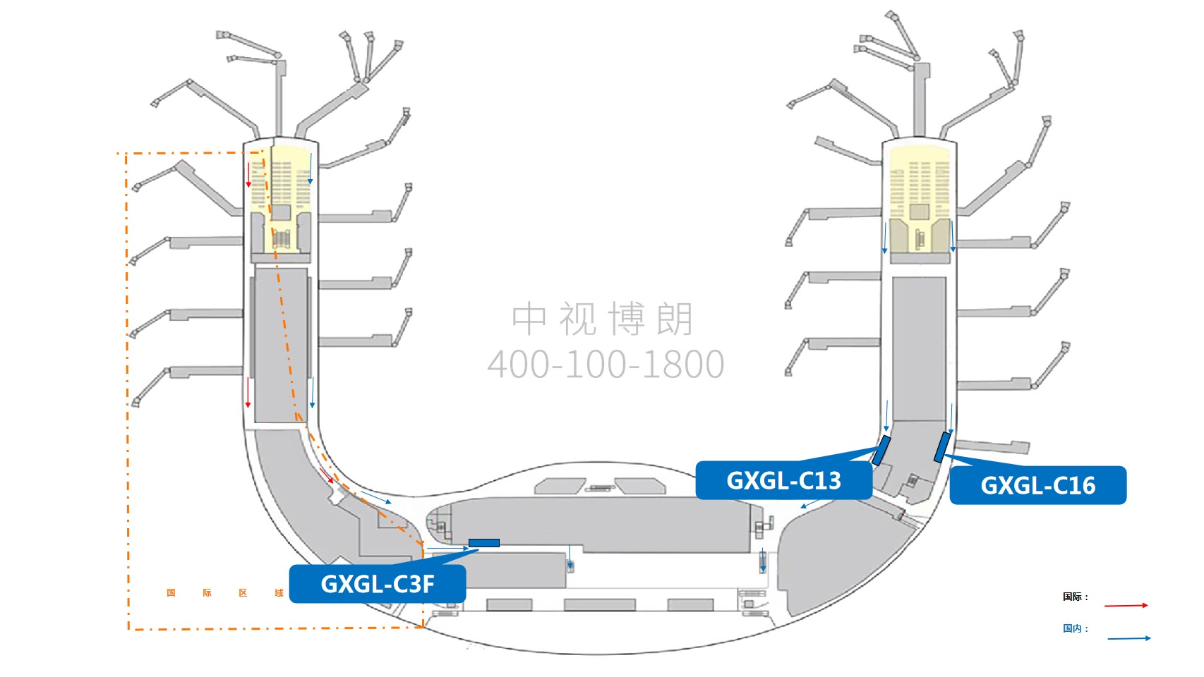 桂林机场广告-国内到达夹层灯箱套装2点位图