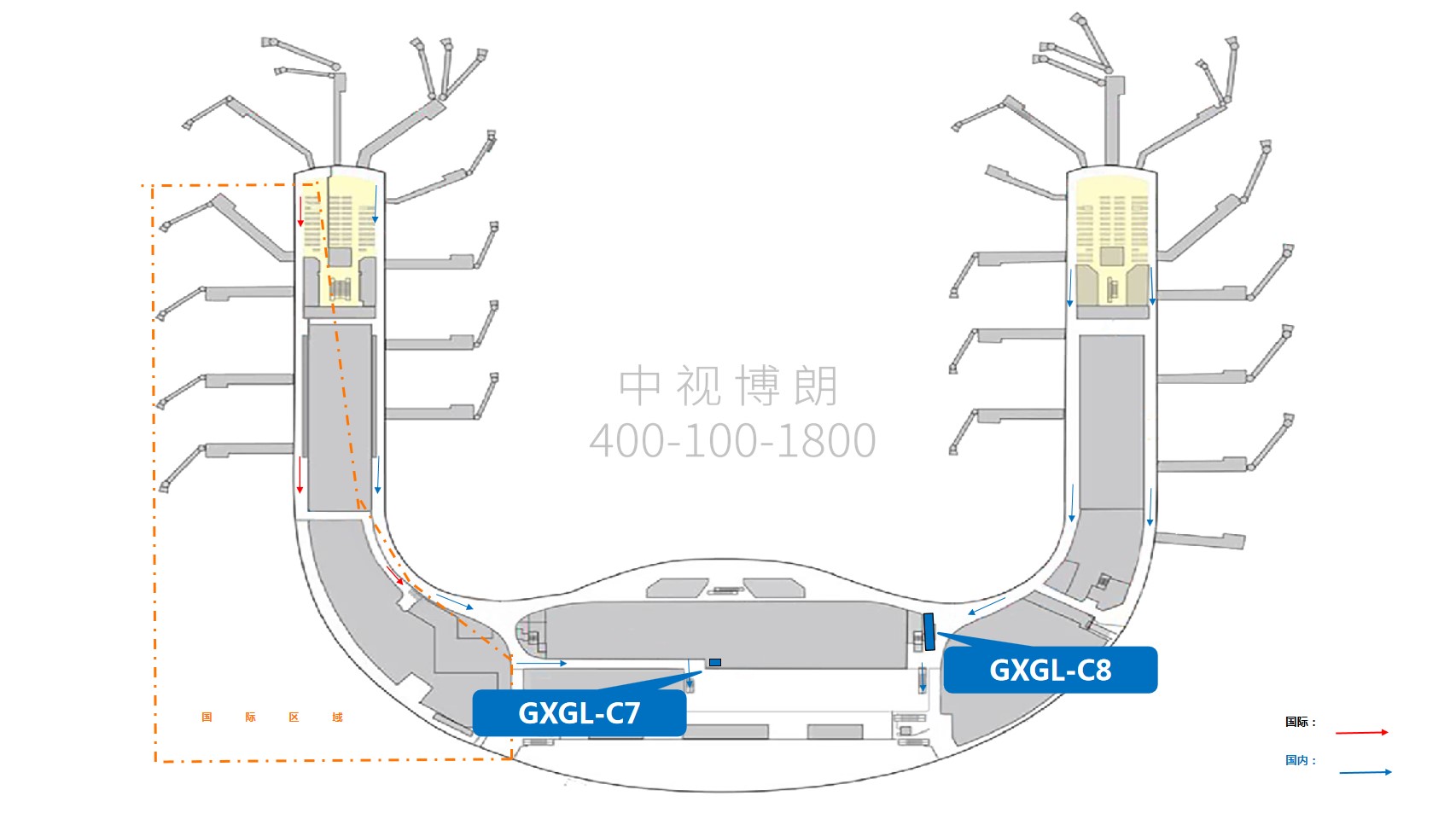 桂林机场广告-国内到达夹层灯箱套装5点位图