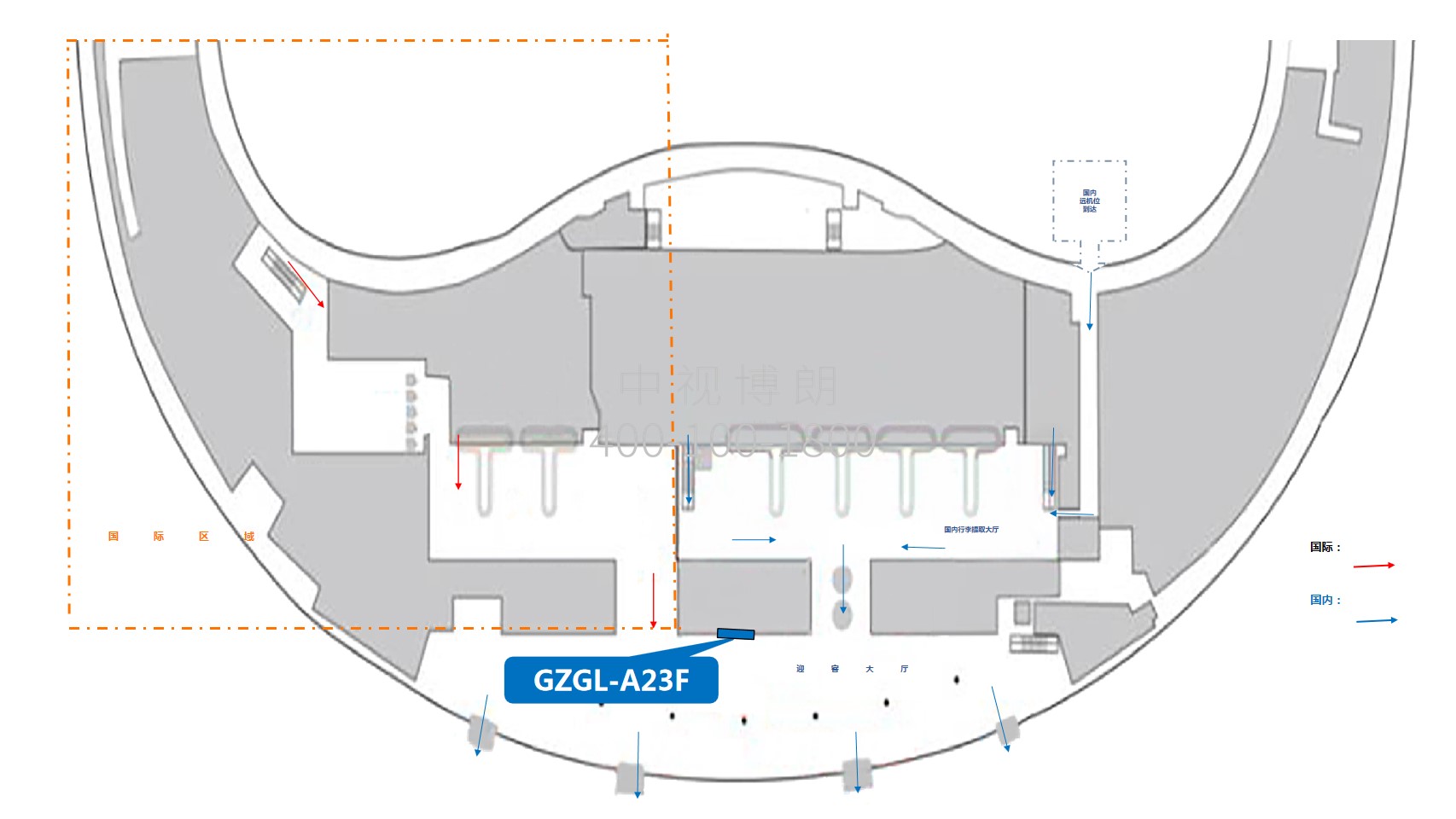 桂林两江国际机场广告-国内到达迎客厅灯箱2位置图