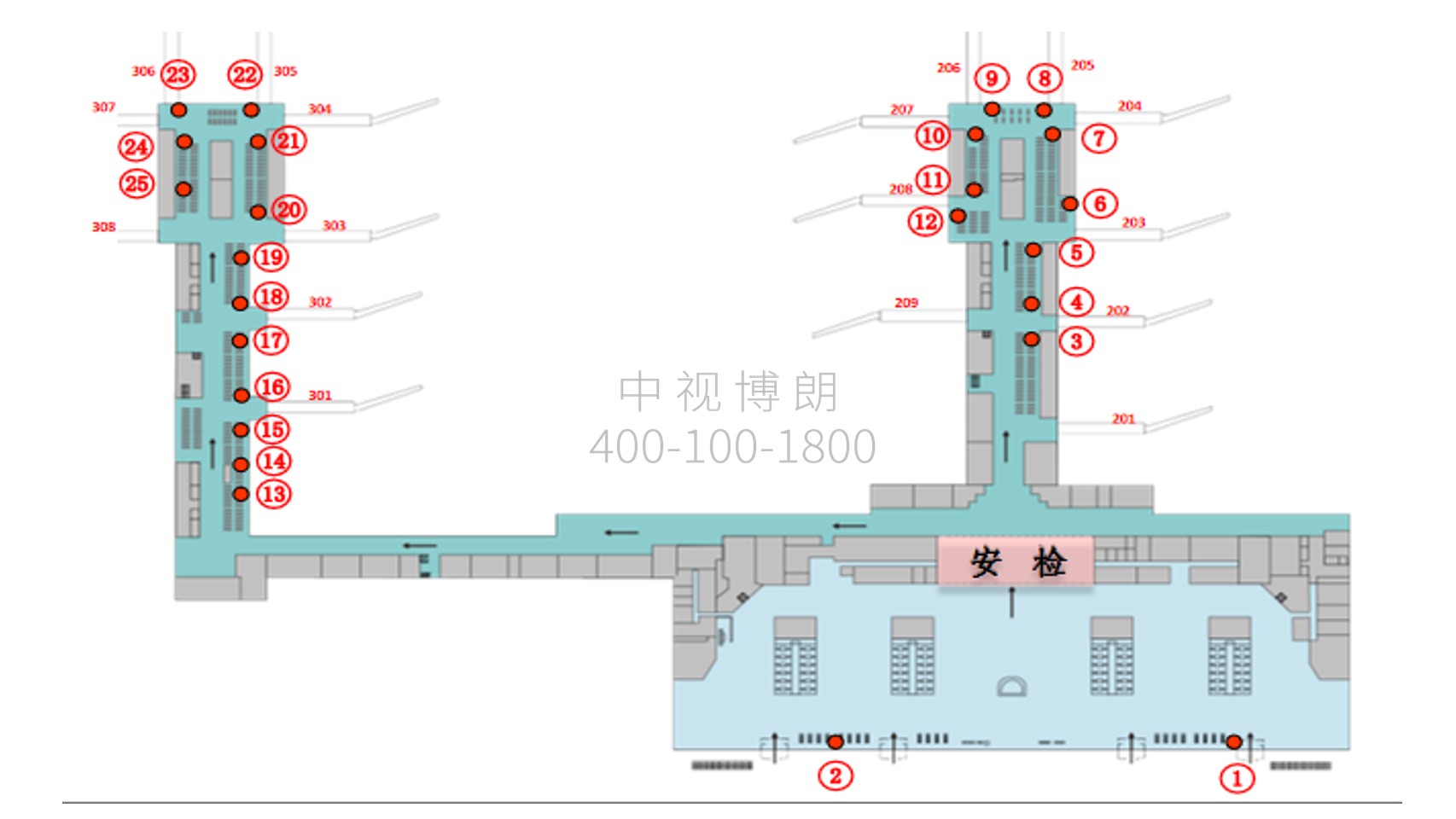 贵阳龙洞堡国际机场广告-T2出发候机区机场电视机套装位置图