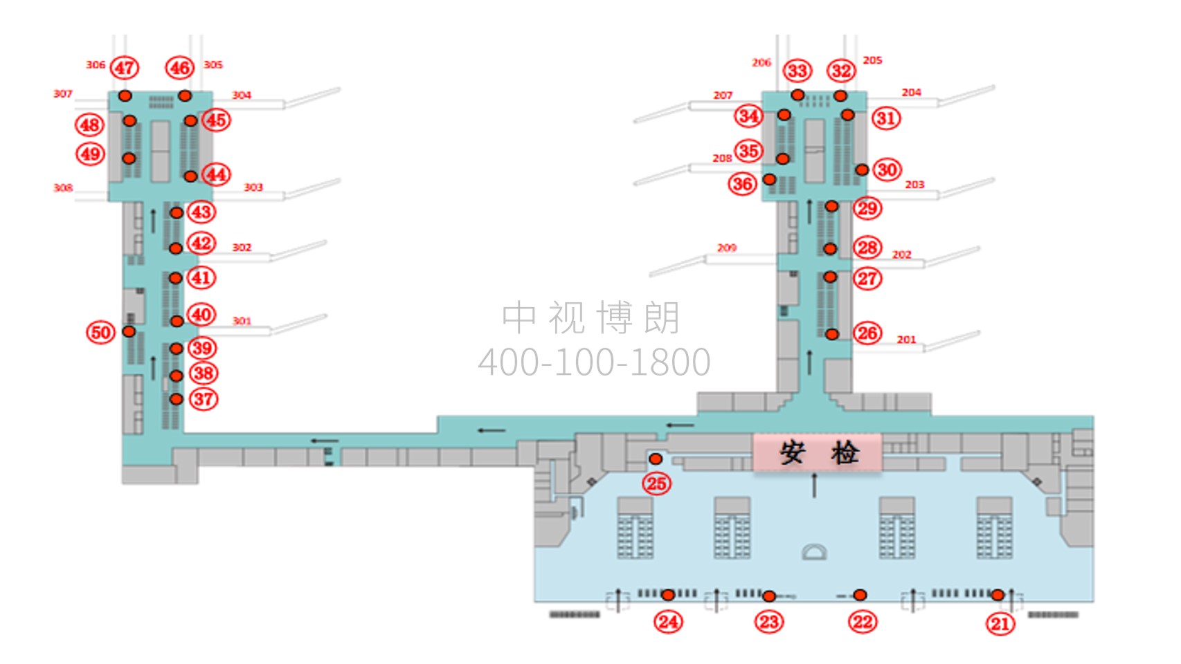 贵阳龙洞堡国际机场广告-T2出发候机区电子刷屏套装位置图